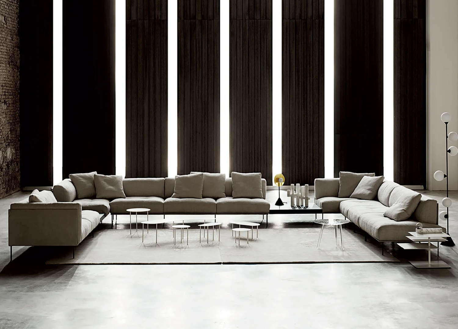 Living Divani Rod Sofa with leather covered modular seating elements