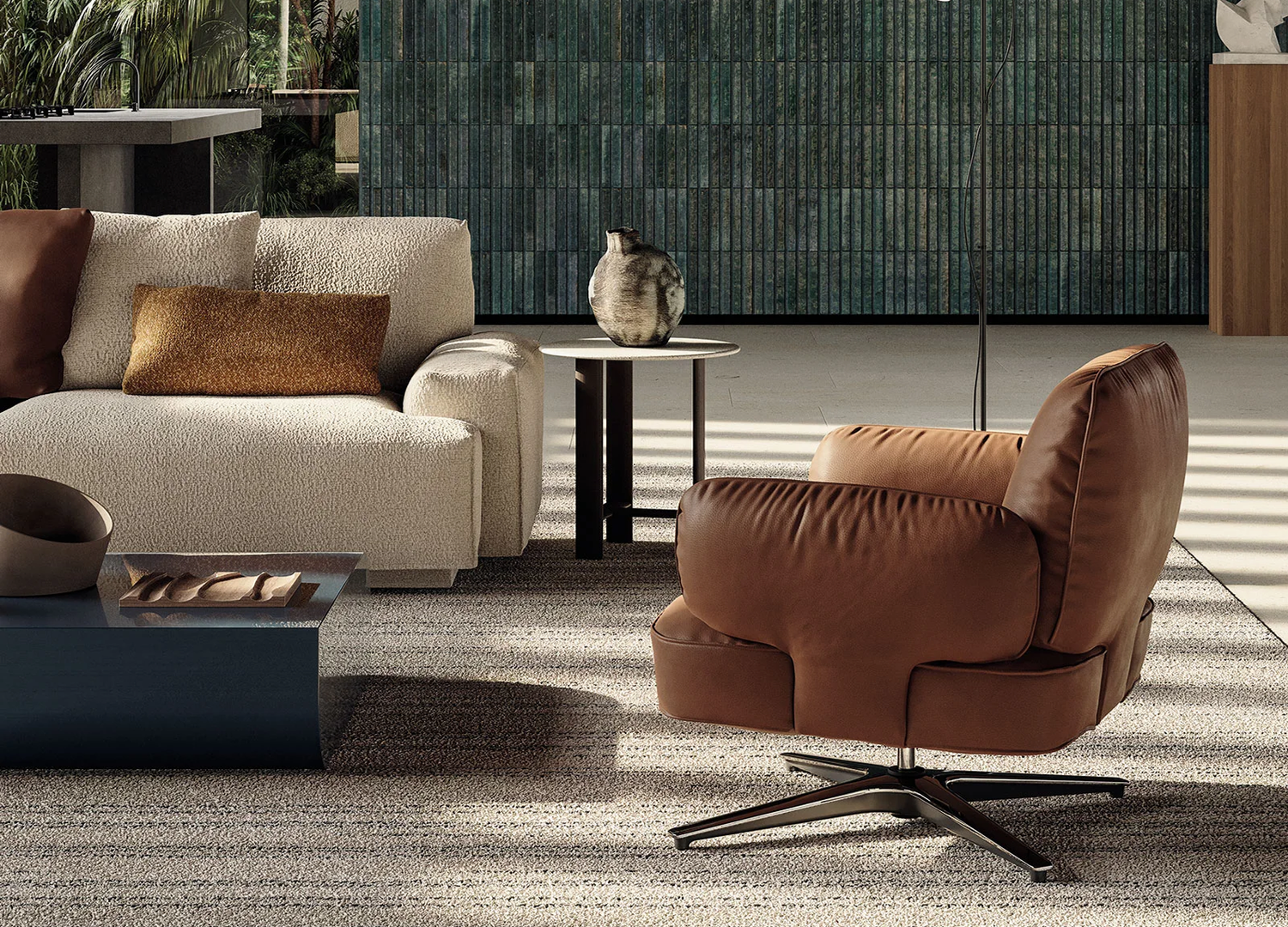 Dafne Chair with upholstered lounge seating and cast aluminum base