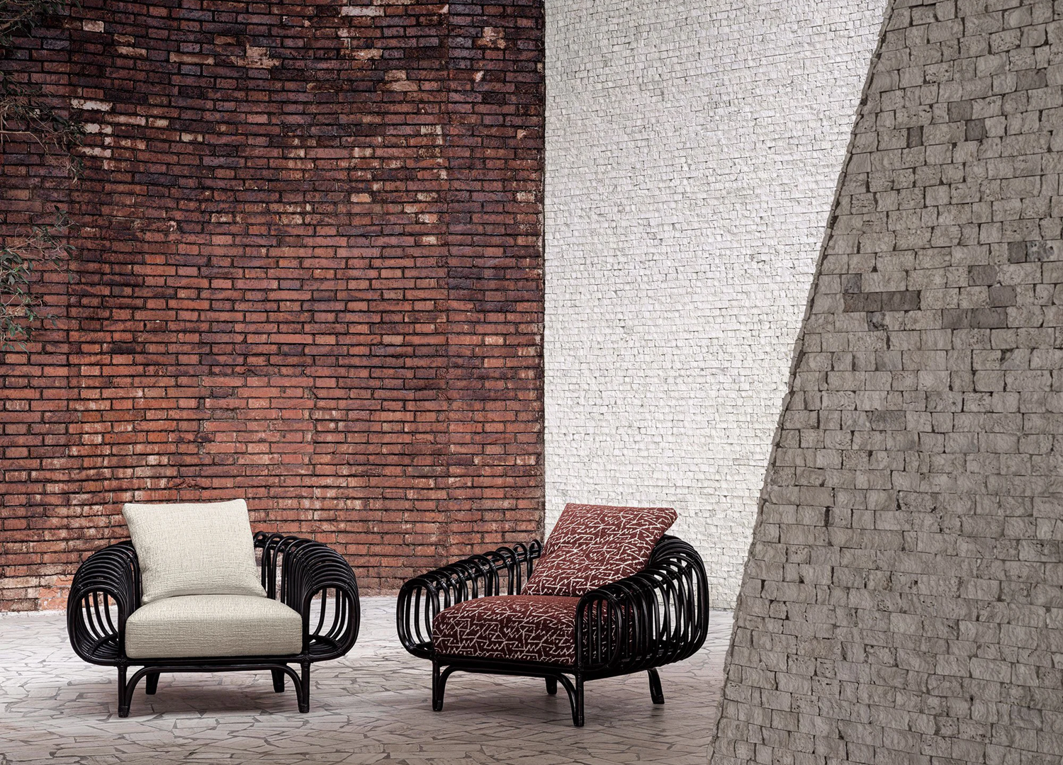 Pan Chair with curved natural material and minimalist lounge design