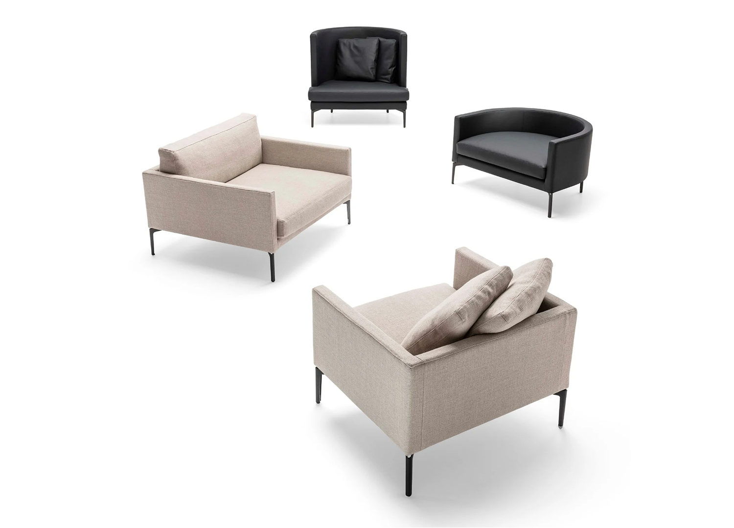 CLAN Italian lounge chair with gunmetal grey metal legs