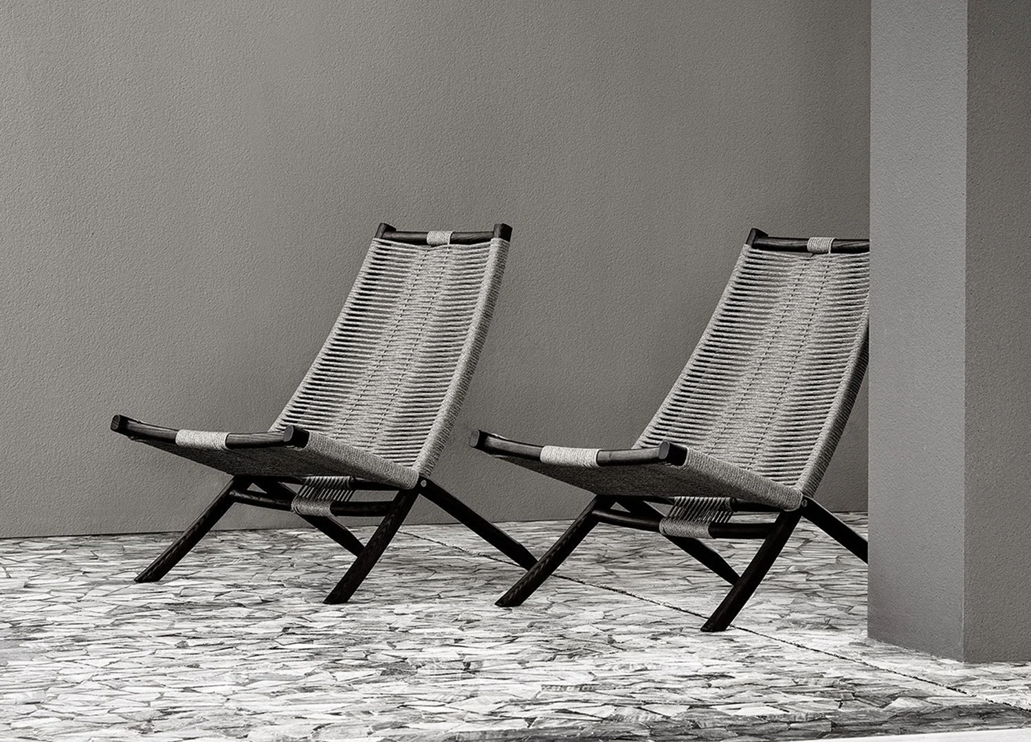 HULI designer wooden chair with contemporary woven backrest
