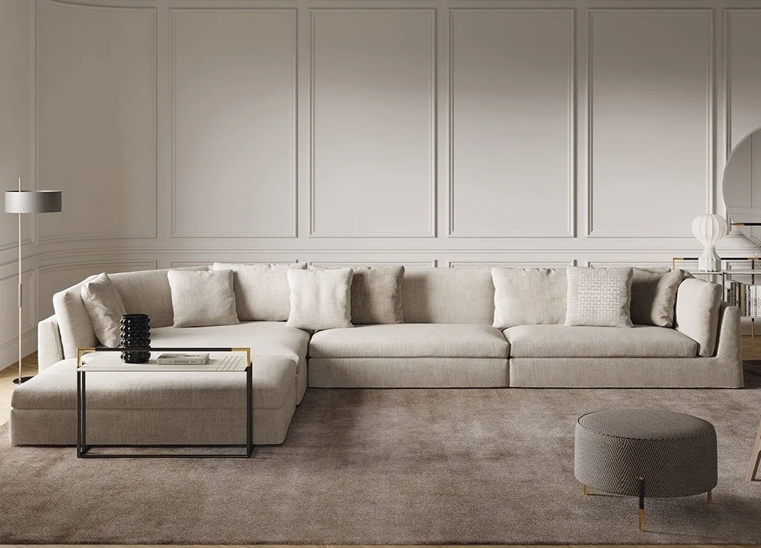 Arne Sofa with upholstered seating and solid walnut base