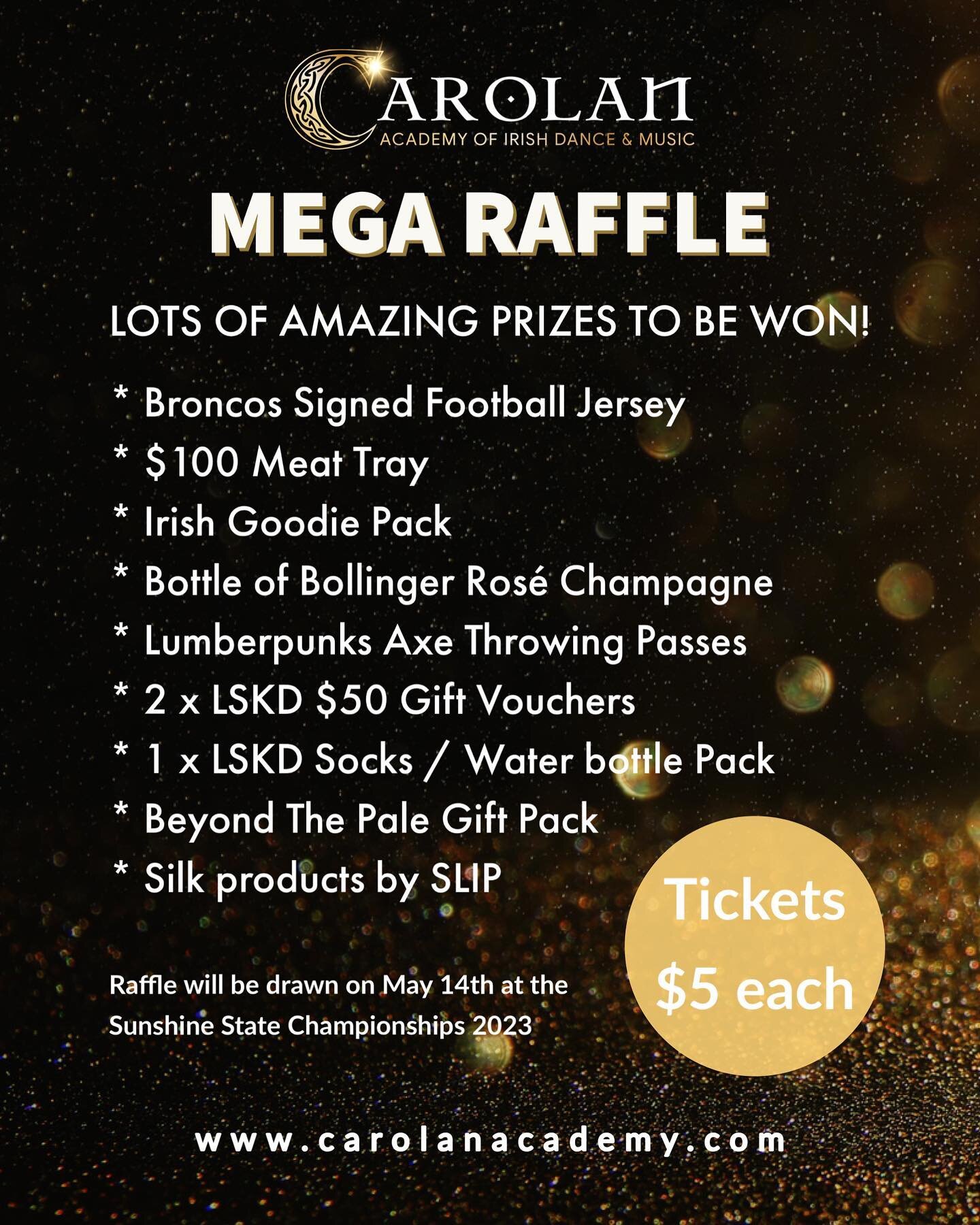 🎟️ MEGA RAFFLE 2023 🎟️

The @sunshinestatechampionships are almost here which also means our MEGA RAFFLE 2023 is coming to a close! We&rsquo;ve got some fantastic prizes up for grabs so don&rsquo;t miss your chance to win! Tickets will be on sale f
