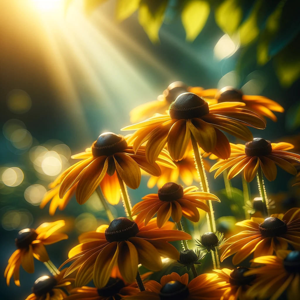 Depicting black-eyed Susan flowers with vibrant yellow petals and dark brown center.