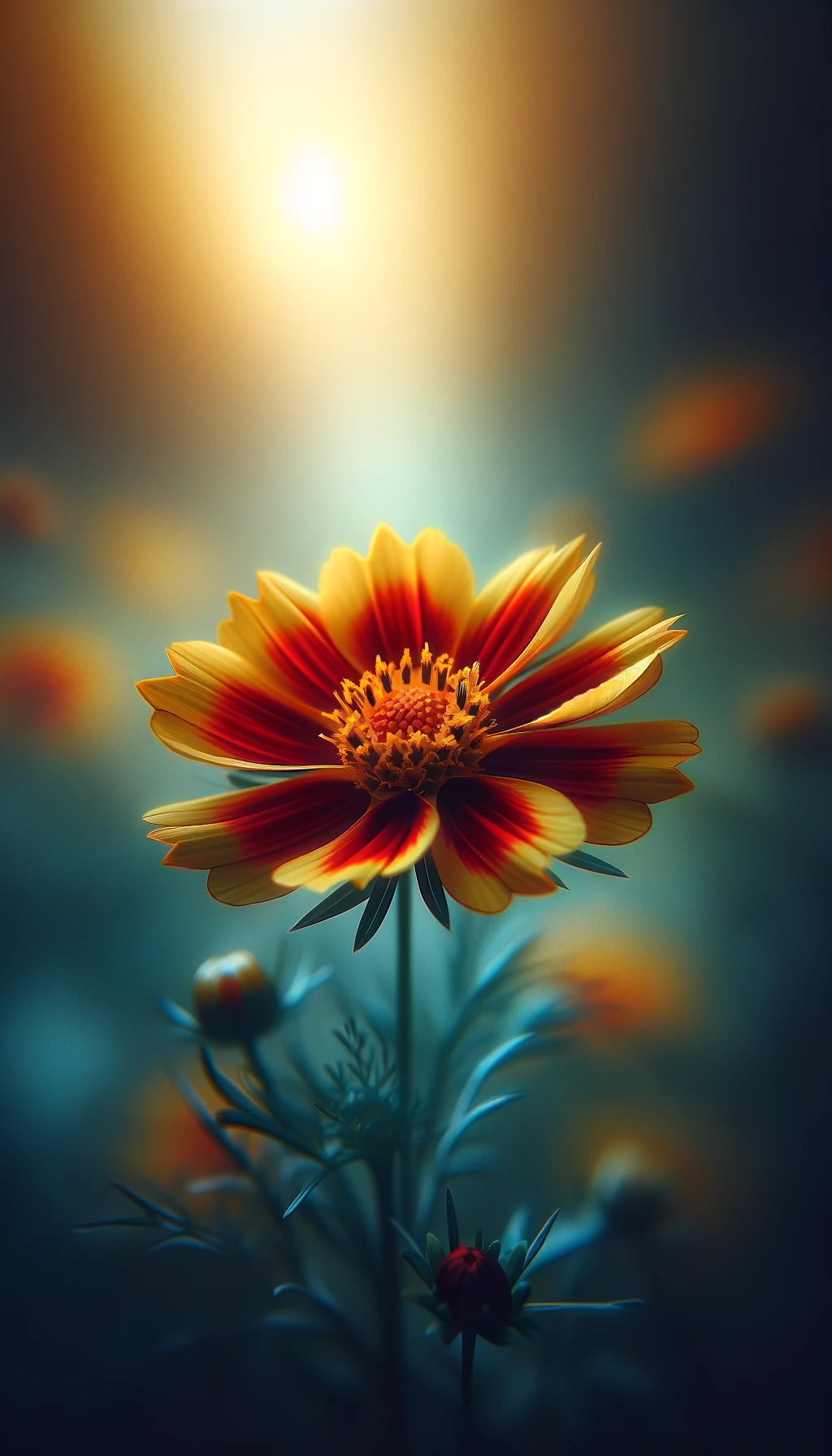 Close-up of a vibrant yellow and red flower with soft-focus greenery in the background, highlighting nature's quiet beauty.