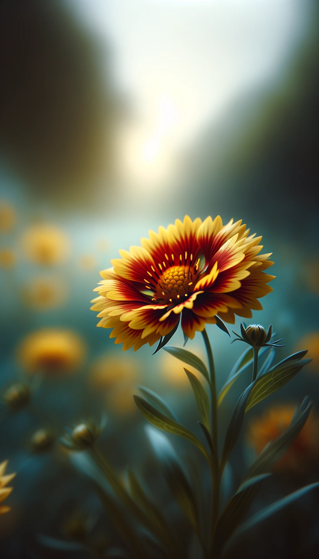 Close-up of a vibrant yellow and red flower with soft-focus greenery in the background, highlighting nature's quiet beauty.