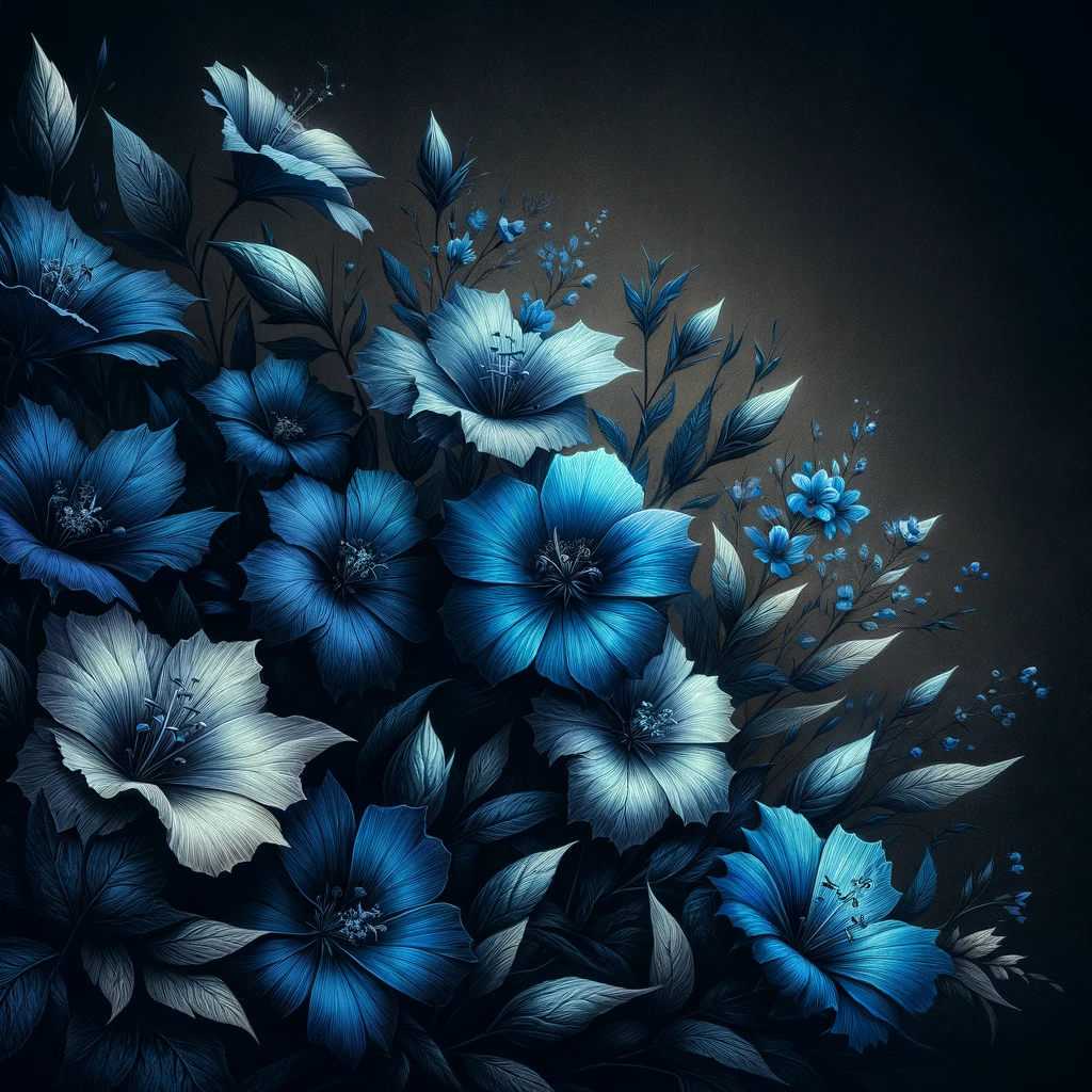 The image of delicate blue flowers with a dark, moody background have been created.