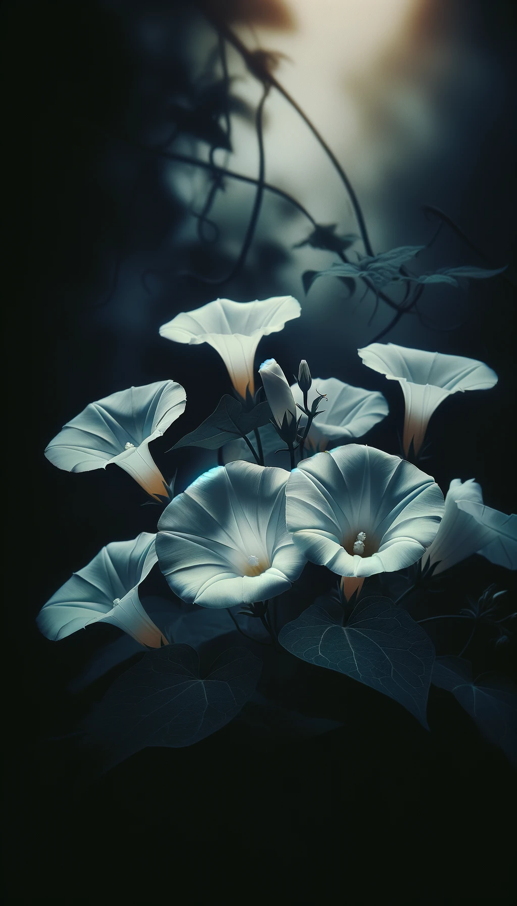 The image of delicate white flowers with a dark, moody background have been created, capturing a serene and contemplative atmosphere.