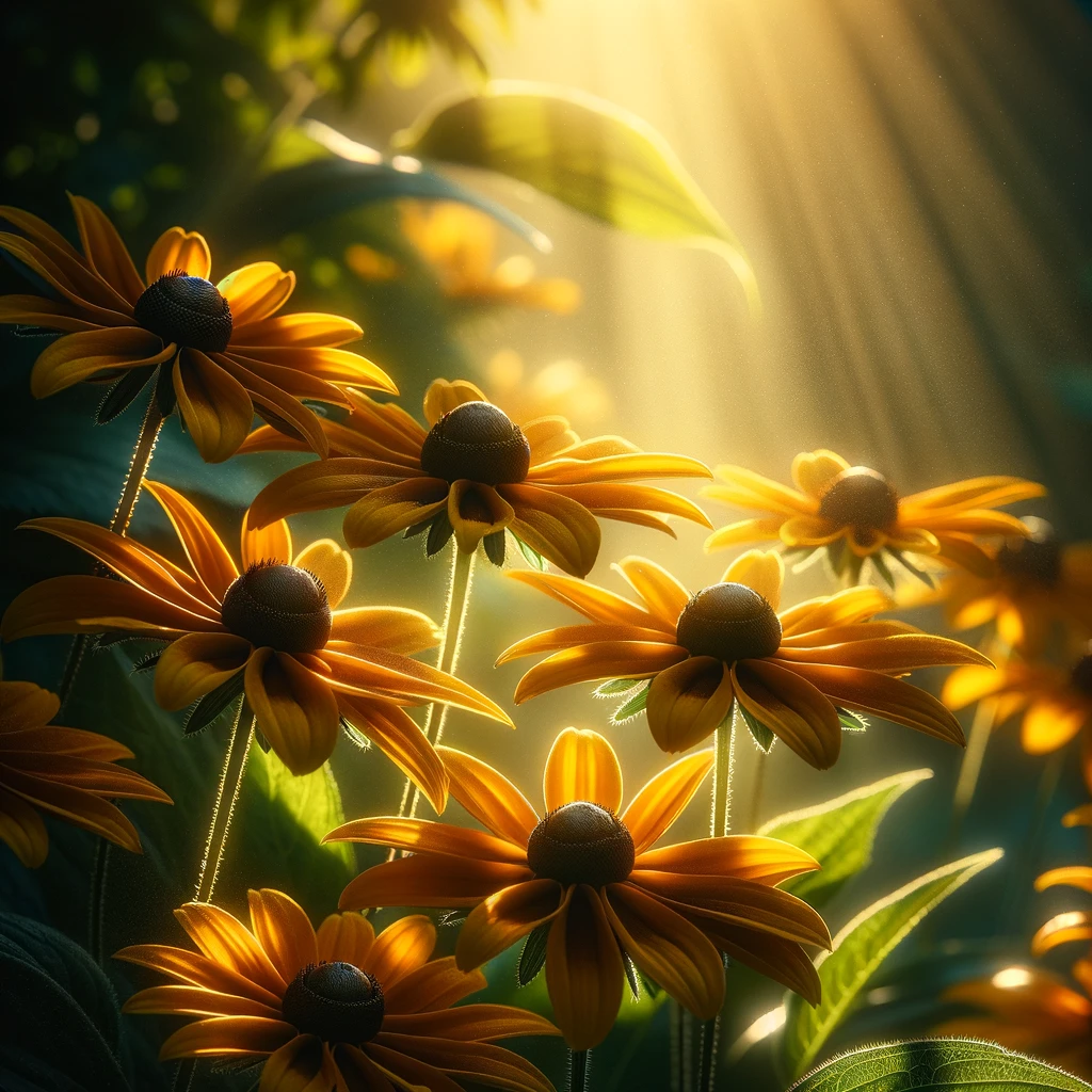 Depicting black-eyed Susan flowers with vibrant yellow petals and dark brown center.
