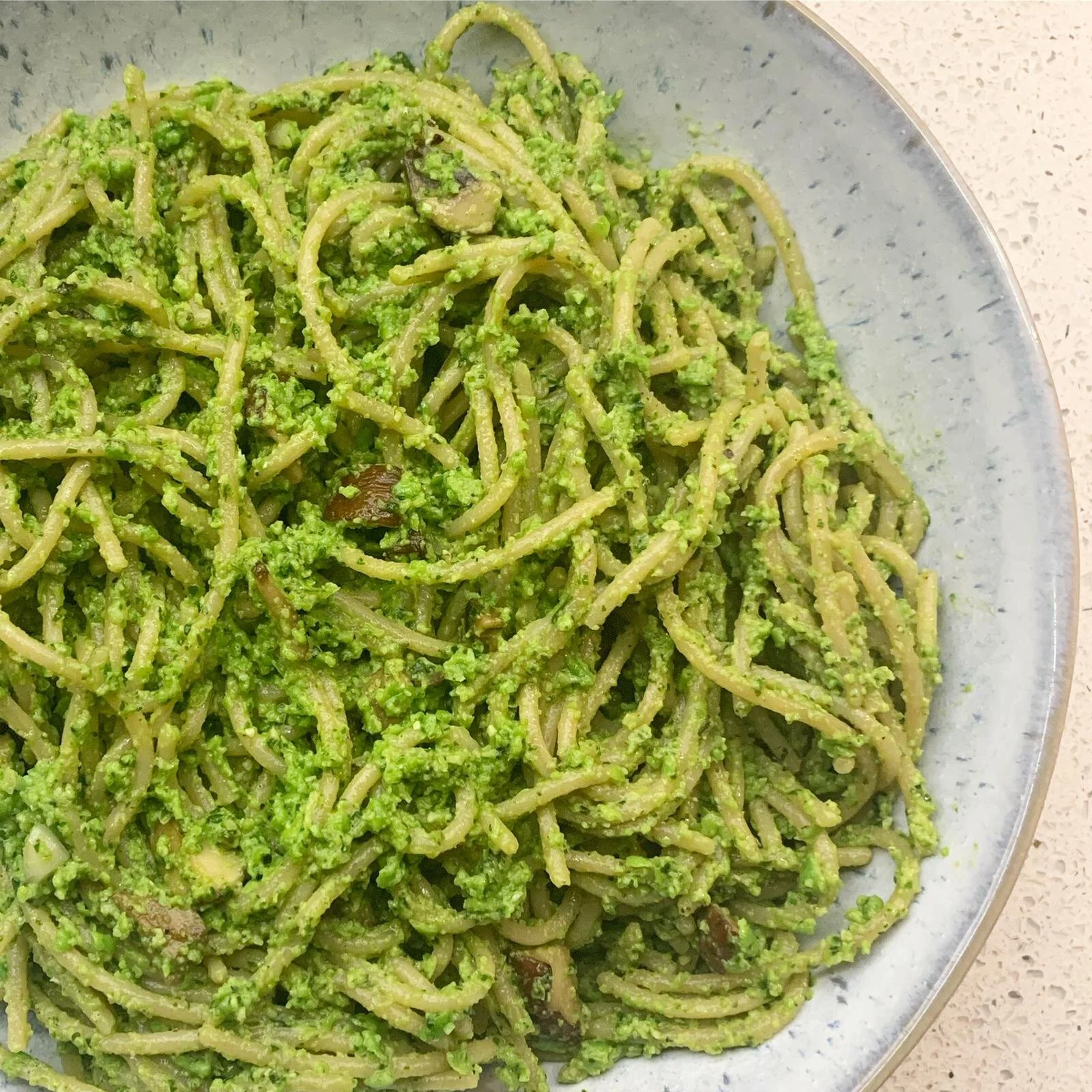 Pea + spinach pesto pasta