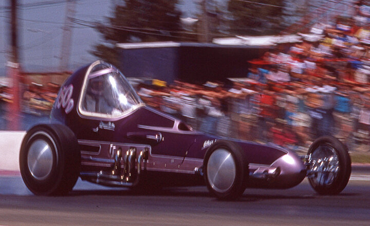 The first fiberglass dragster, the Cortopassi Brothers' 'Glass Slipper'  debuted in 1957