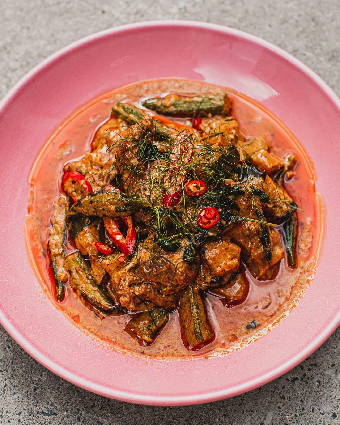 Our new authentic red curry &bull; 
Red grandma curry, slow cooked pork ribs, coconut, okra, burnt pineapple, kaffir lime, chilli, thai basil.
😋🤤
#brisbane #thai