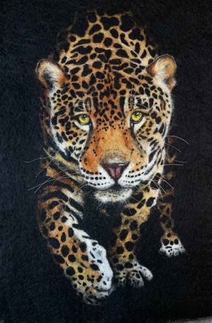Winter Helen Leopard Needle Felted Wool Painting 40x20cm.jpg