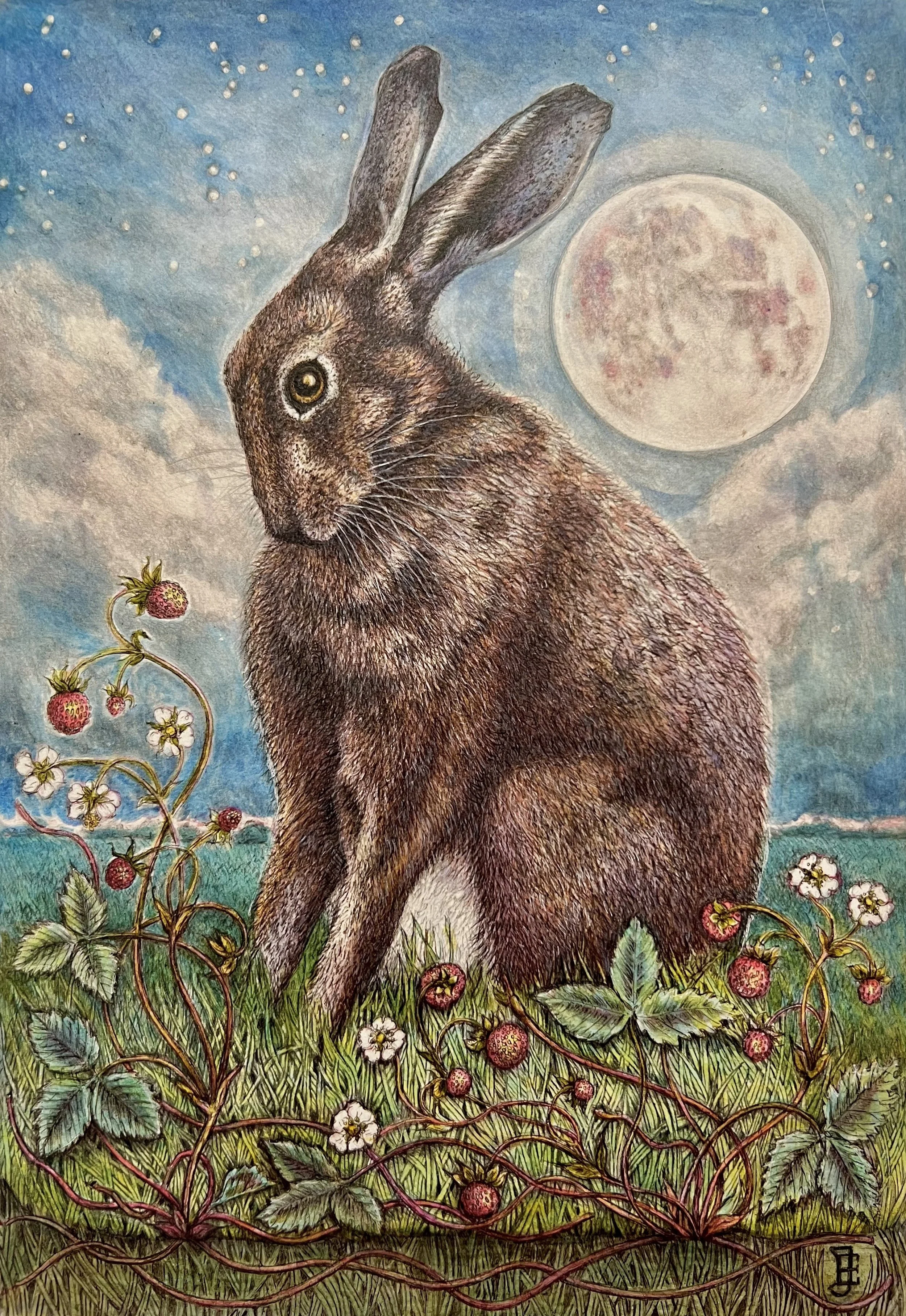 Eyett_Julie_Strawberry Moon Hare_framed.jpg