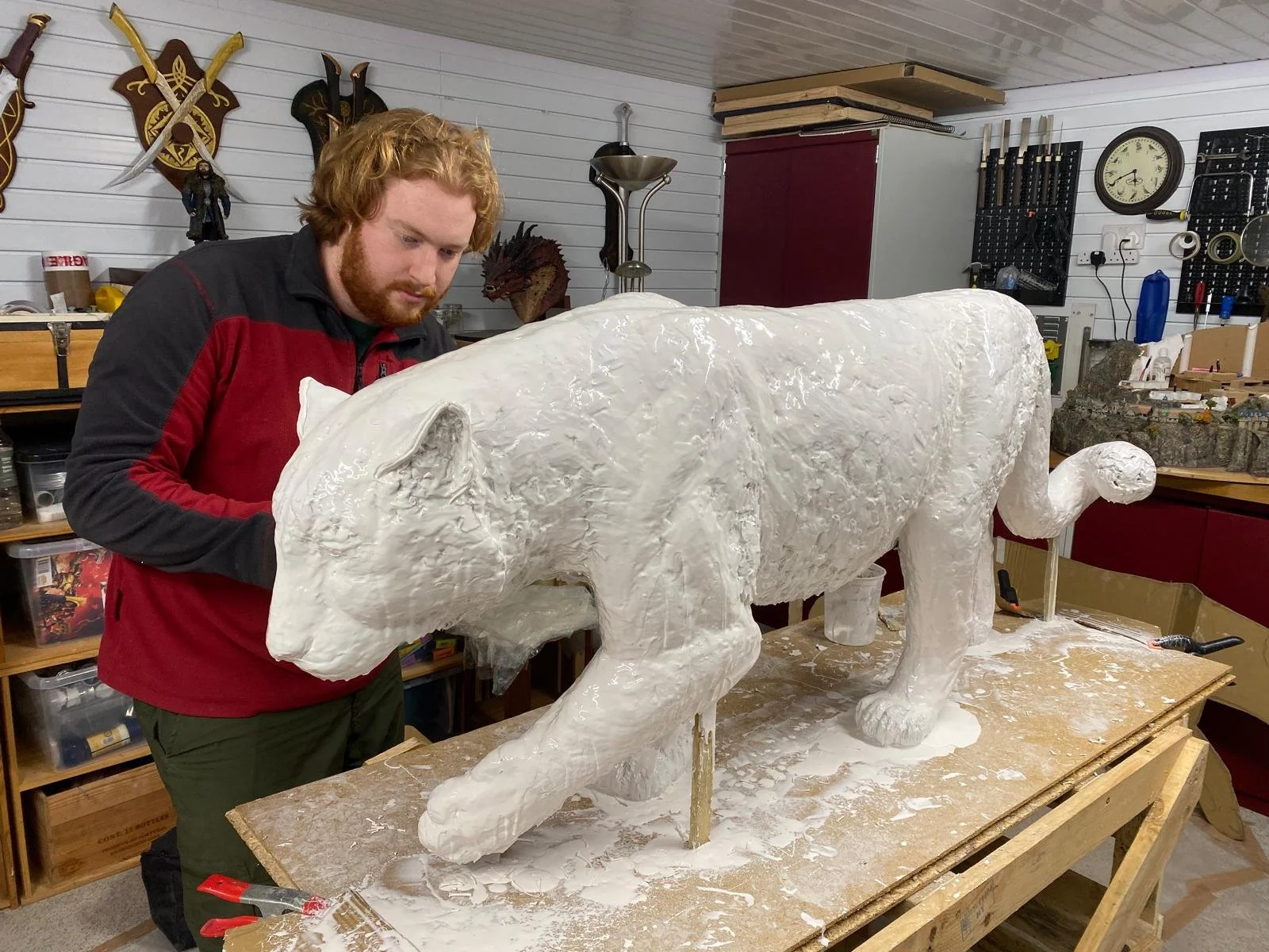 Jamie Lord creating his Dartmoor Zoo masterpiece "Bloodline" an Amur Leopard bronze sculpture