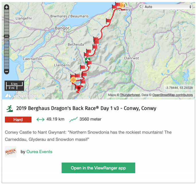 Example of the day one route in ViewRanger