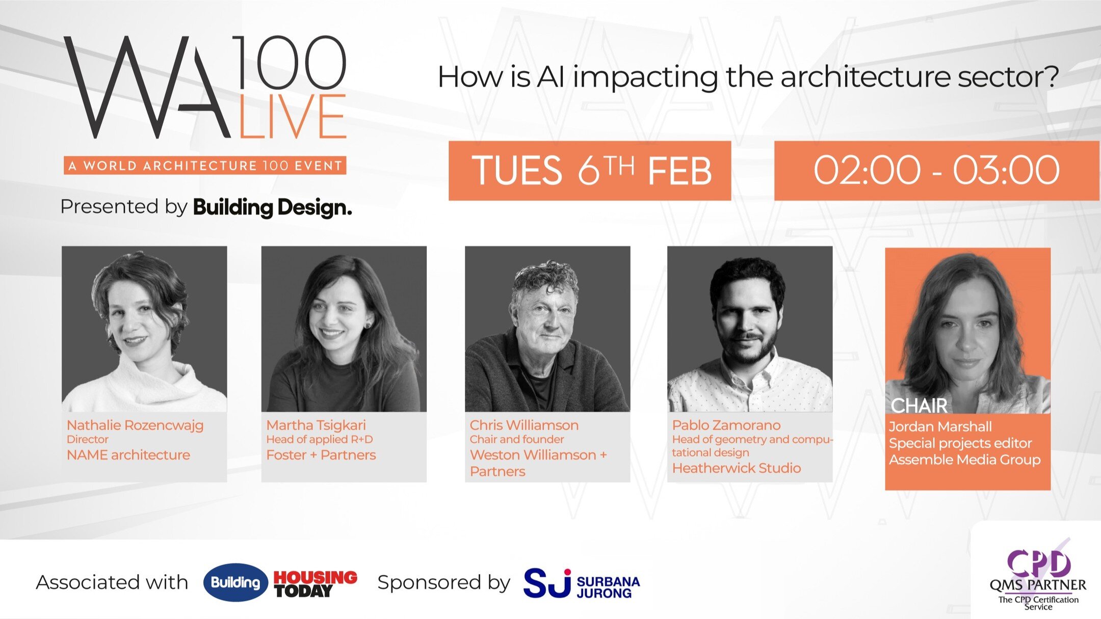 For the upcoming WA100 Live event, join Nathalie Rozencwajg on Tuesday, February 6, from 2:00 pm to 3:00 pm GMT as they explore the transformative influence of Artificial Intelligence (AI) on the architecture sector.