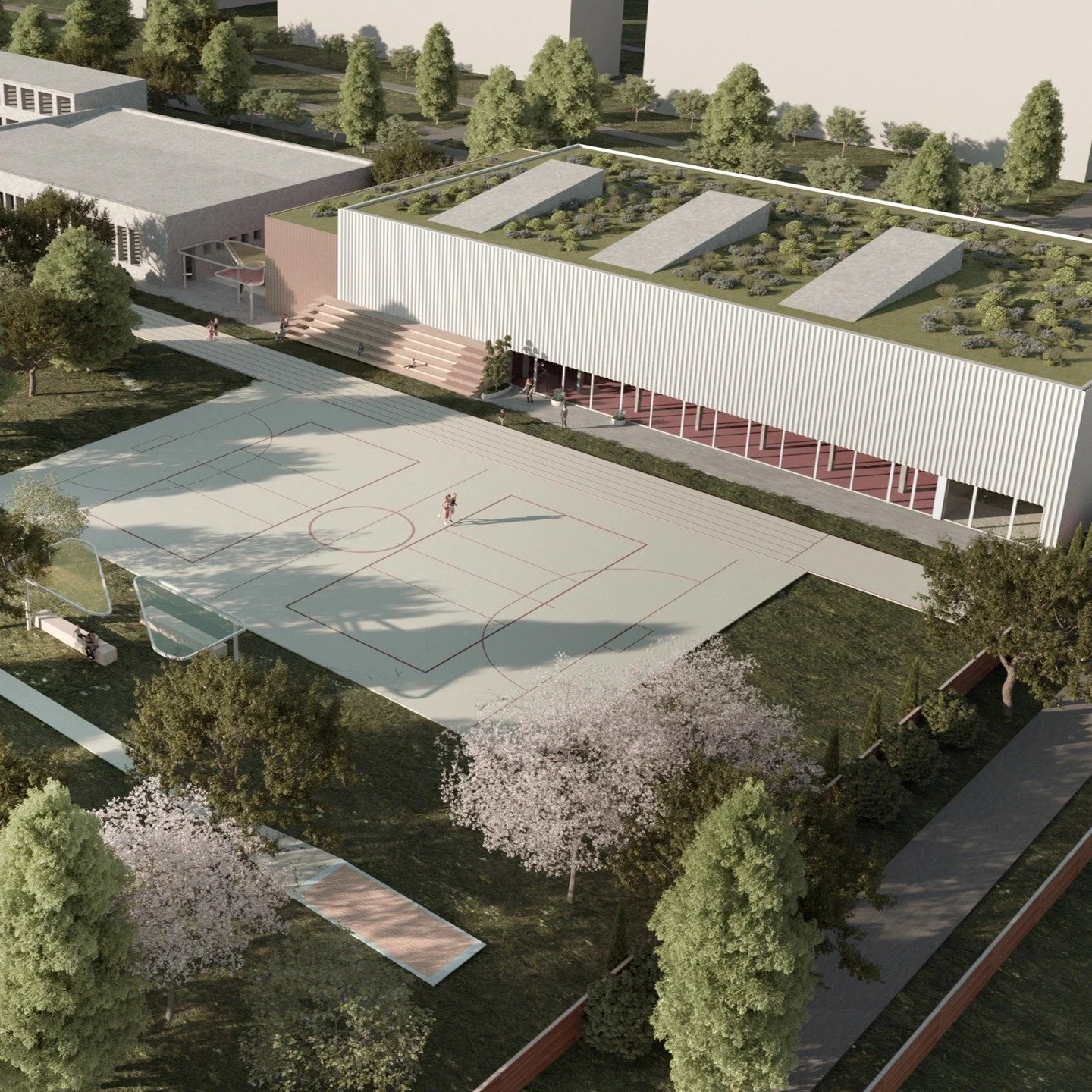 Designed with deep respect for its context, our Krizna Gymnasium proposal integrates seamlessly with the existing school while establishing itself as a new landmark. The project thoughtfully serves both students and the wider community through an eff