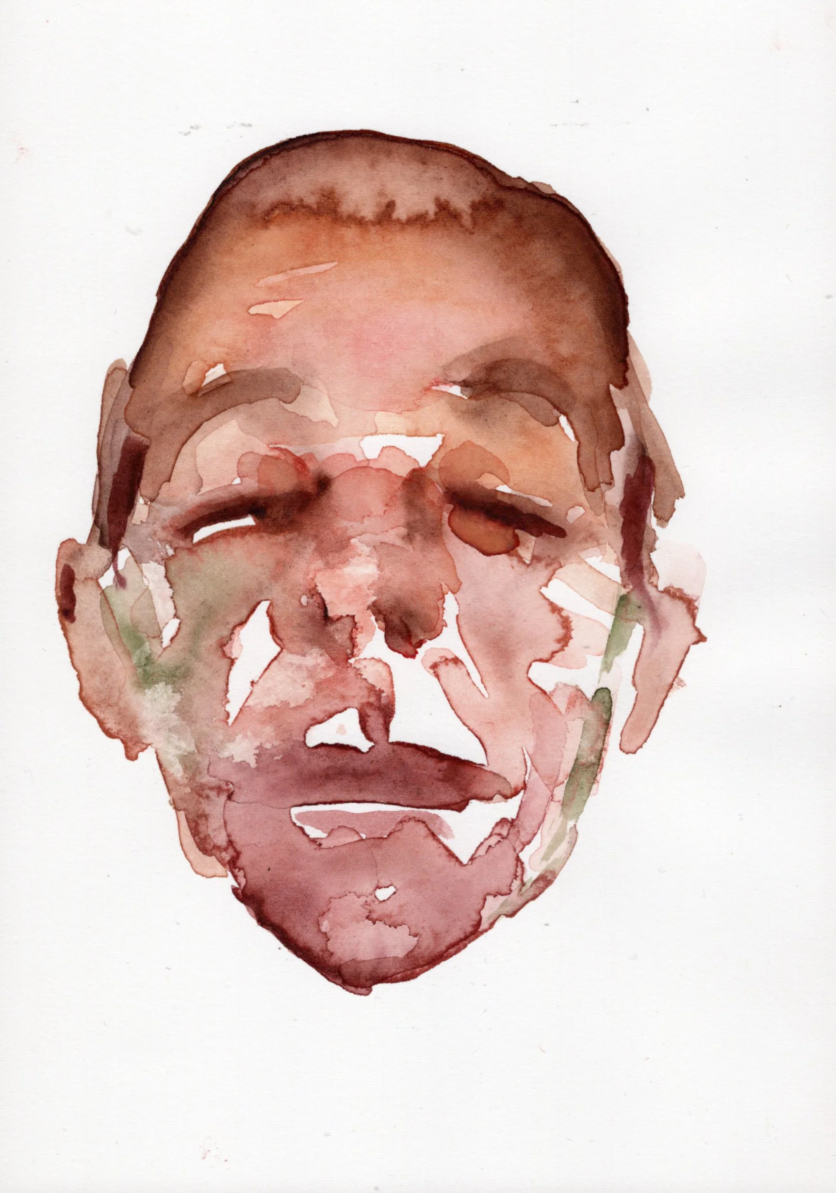 Watercolor portrait of a smiling man with glasses and short hair on a white background.