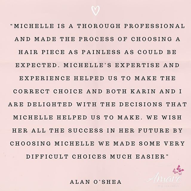 Testimonial Tuesday💕Thank you to Alan for this fabulous review on Amare! It was great dealing with both yourself and your beautiful wife Karin💕 For any questions or queries please send me a DM! Michelle xxx #chemotherapy #alopecia #hairloss #wigs #