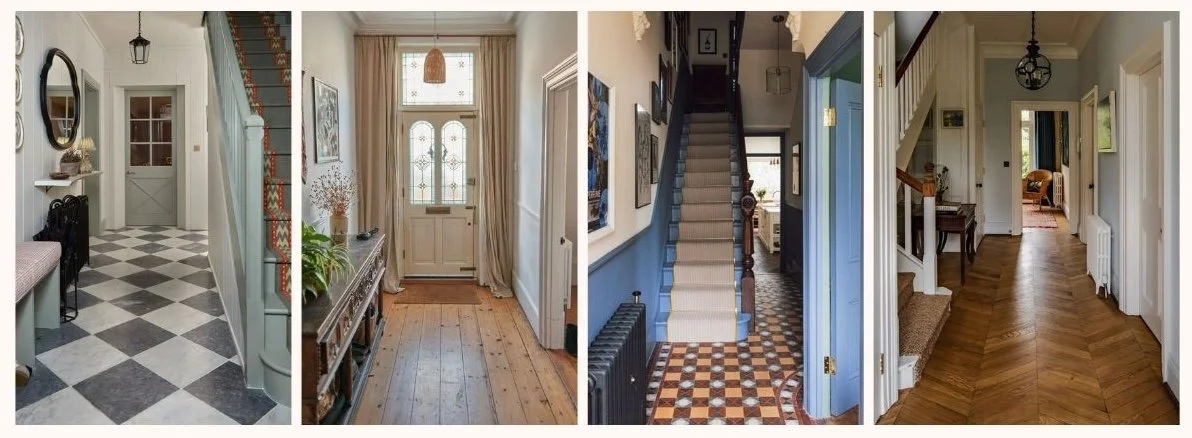 Welcoming hallway with painted floorboards, staircase and thoughtful interior details