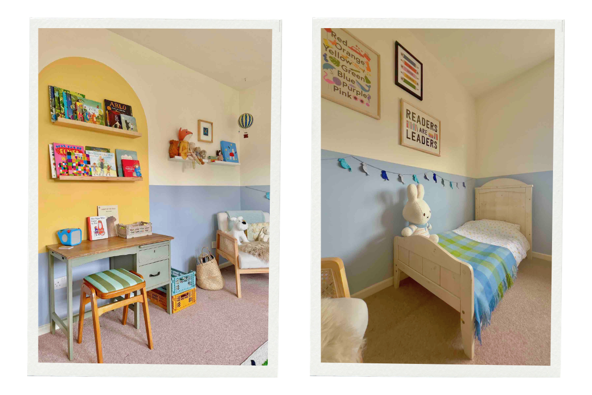 Colourful child's bedroom with timeless furniture, clever storage and practical design ideas for a growing family.