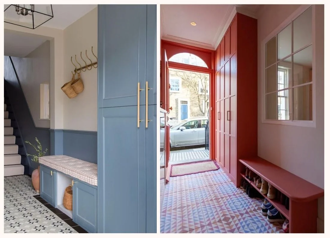 Beautiful and welcoming hallway with stylish storage, artwork and a console table