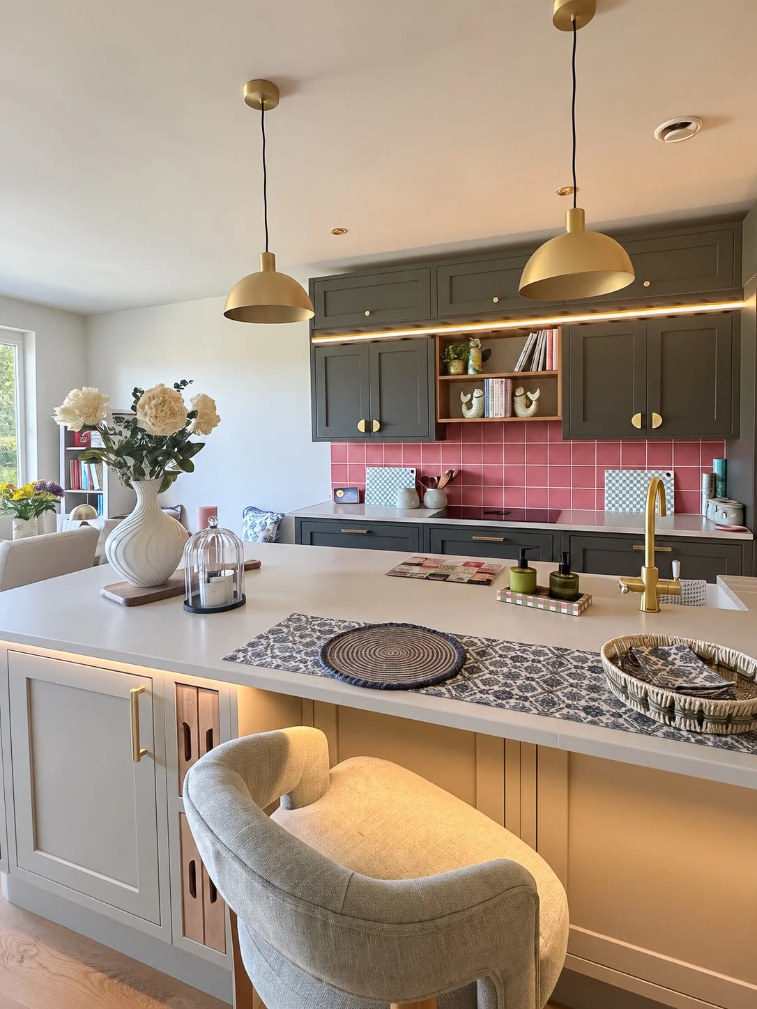 Contemporary kitchen and dining room design in a Bath period townhouse with William Morris influences