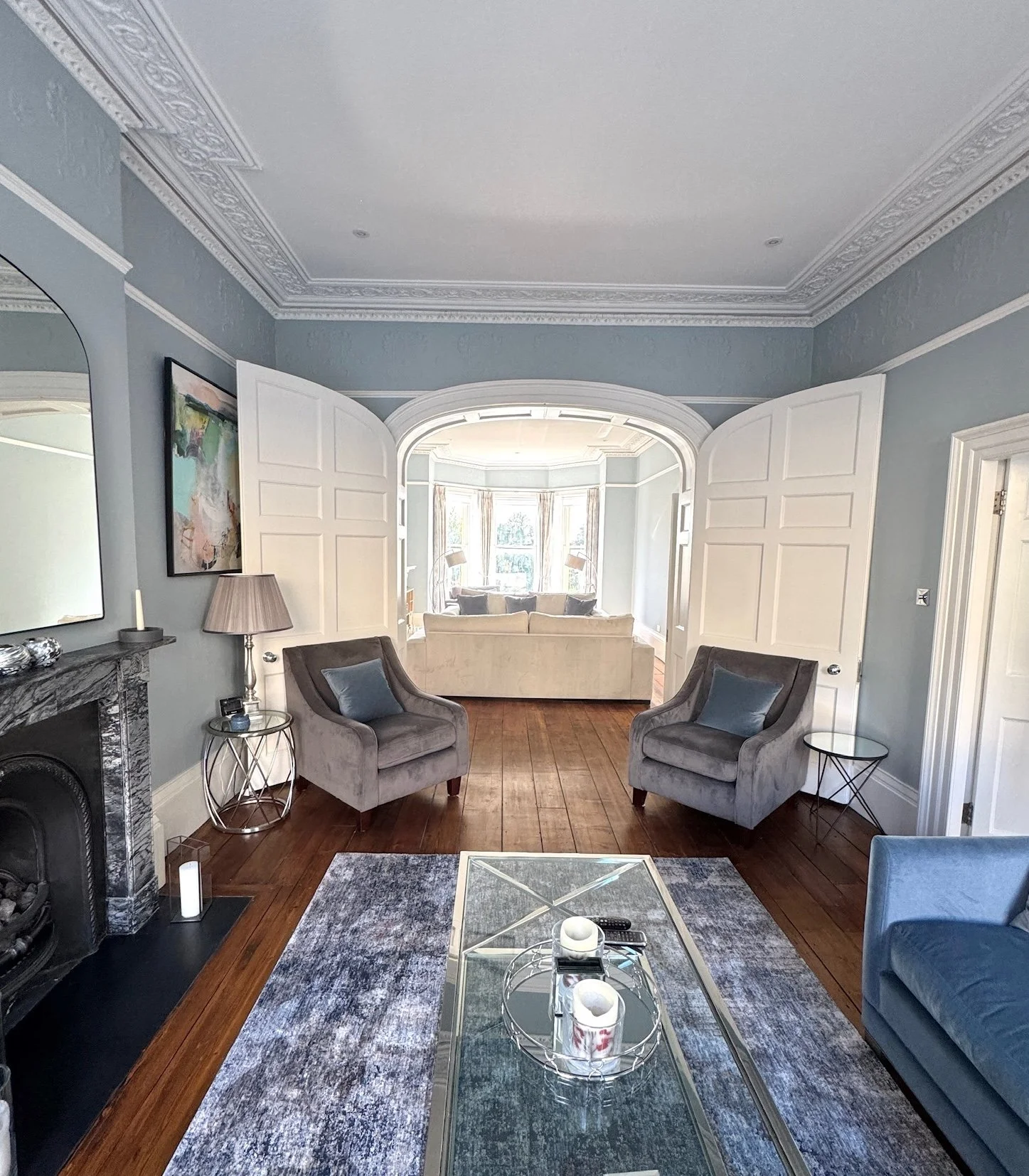 Seating arrangement creating a welcoming conversation area within a modern living room.