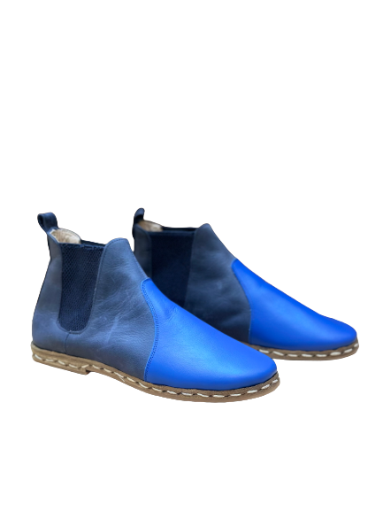 Bottines Chelsea bi-couleurs bleu marine bleu roi — Les SAANAS  anatoliennes, chaussures en cuir confortables et durables