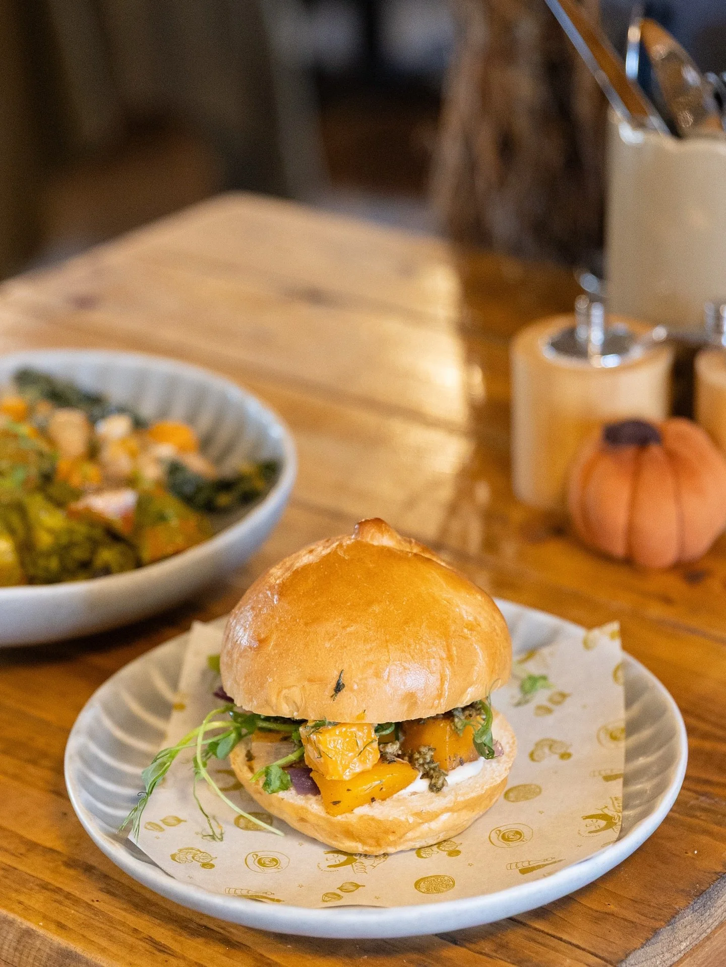 Roasted squash, sage pesto, crispy sage, mayo and rocket, all tucked into soft brioche. 

Our seasonal special sandwich &ndash; simple, fresh, and full of flavour 🍂🥪