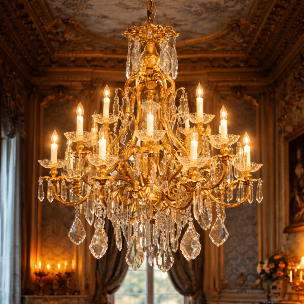 French Louis XVI Bronze Crystal Chandelier 18 Light
