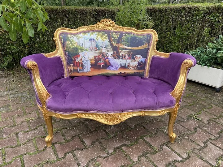Sofas & Loveseats French Louis XVI Settee in Purple Velvet Living Room