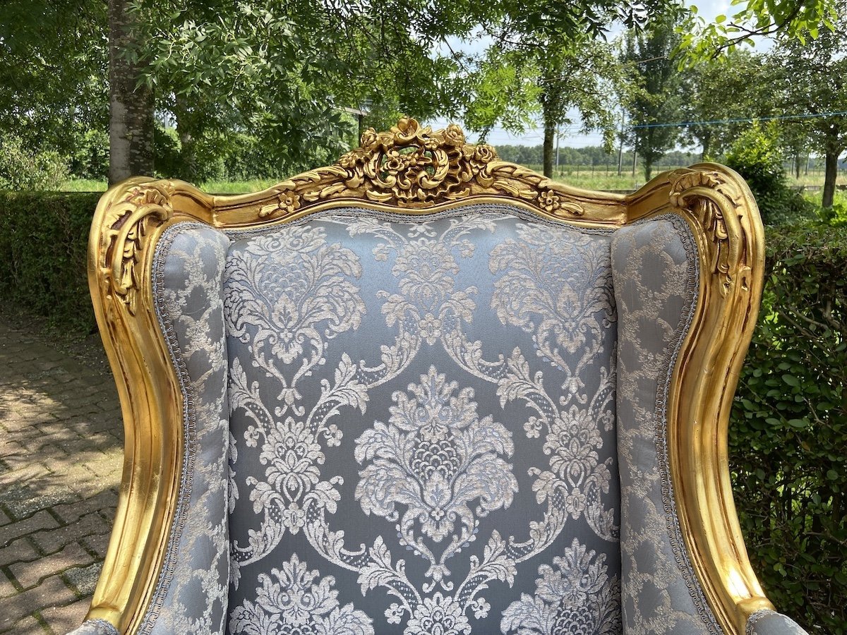 Vintage French Provincial Louis XVI Rococo Gold Mauve Accent Bergere Chair  - Kashew