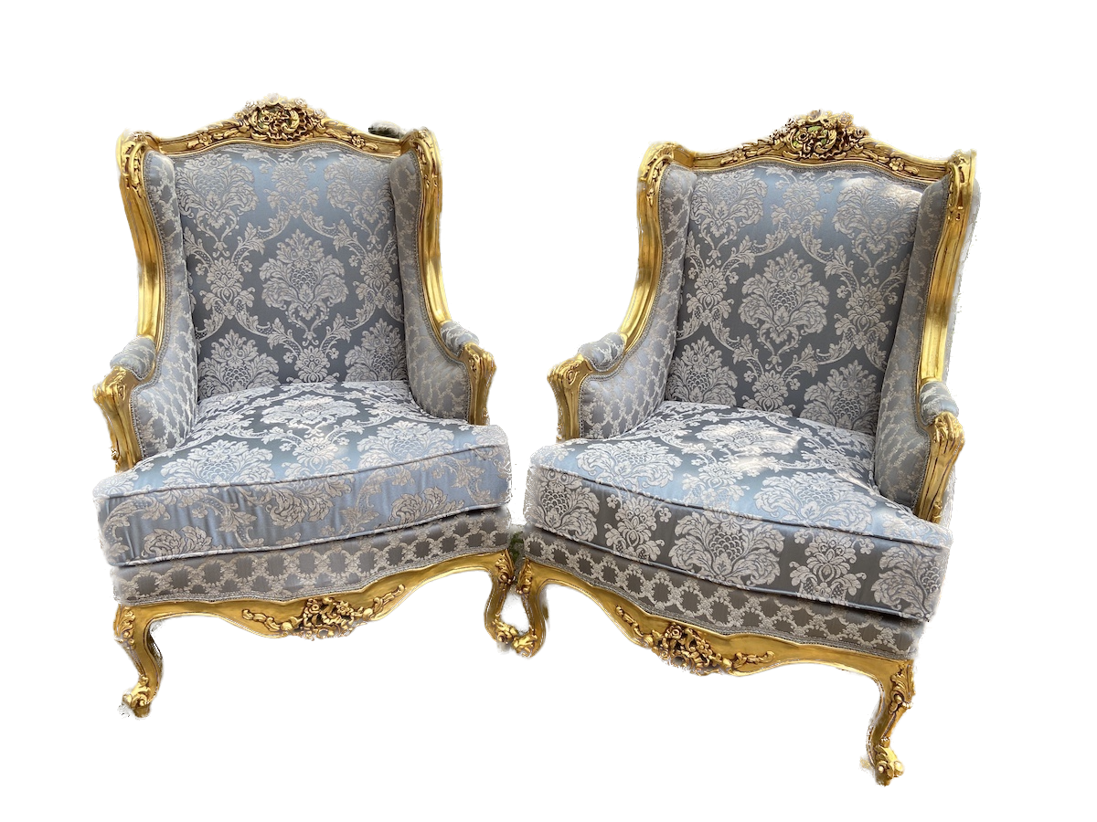 Vintage French Provincial Louis XVI Rococo Gold Mauve Accent Bergere Chair  - Kashew