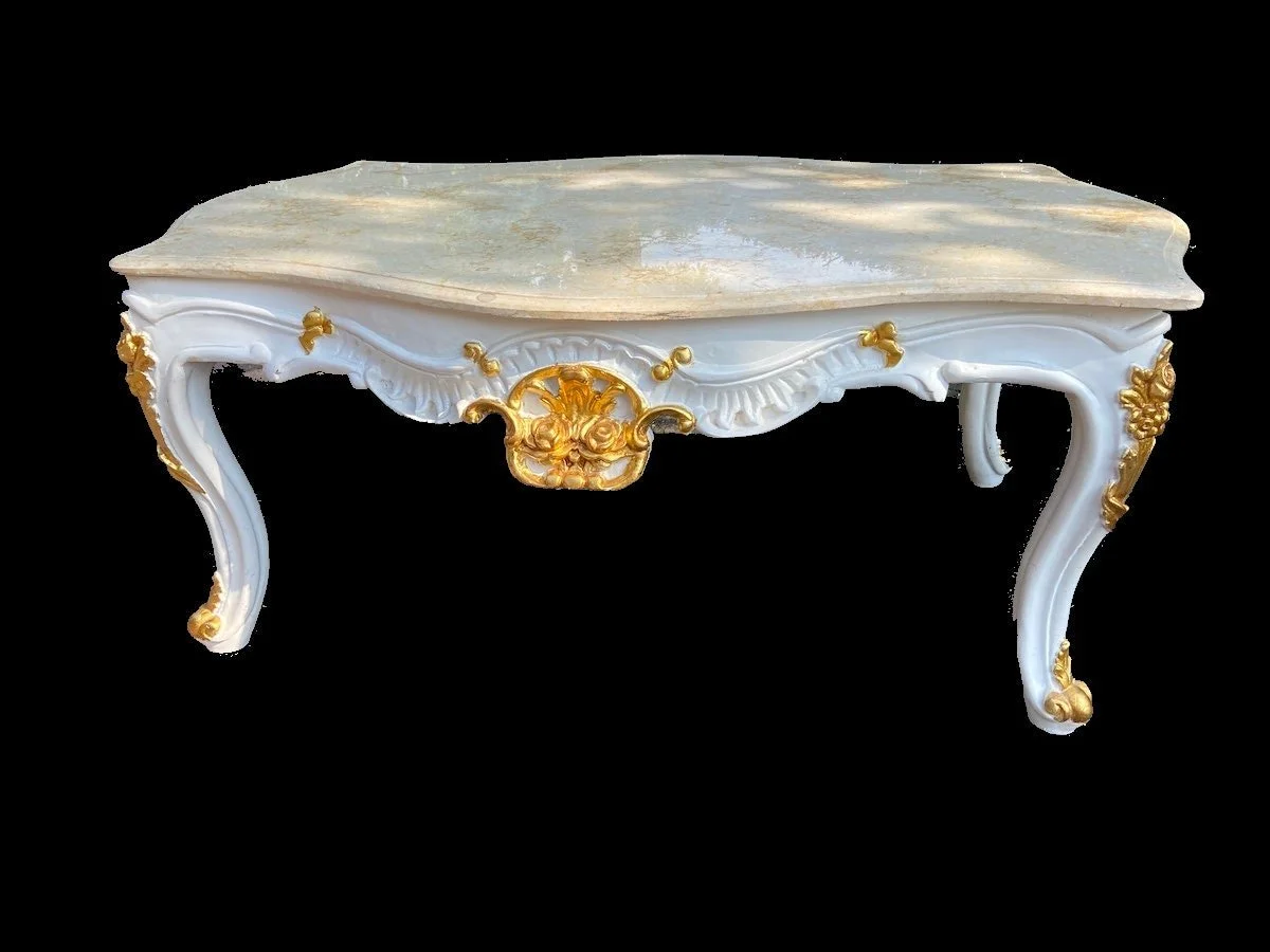 Italian Baroque/Rococo Coffee Table in Lacquer With Gold and Marble Top.  Made when ordered — OSMAN ANTIQUE, image size:1200x900
