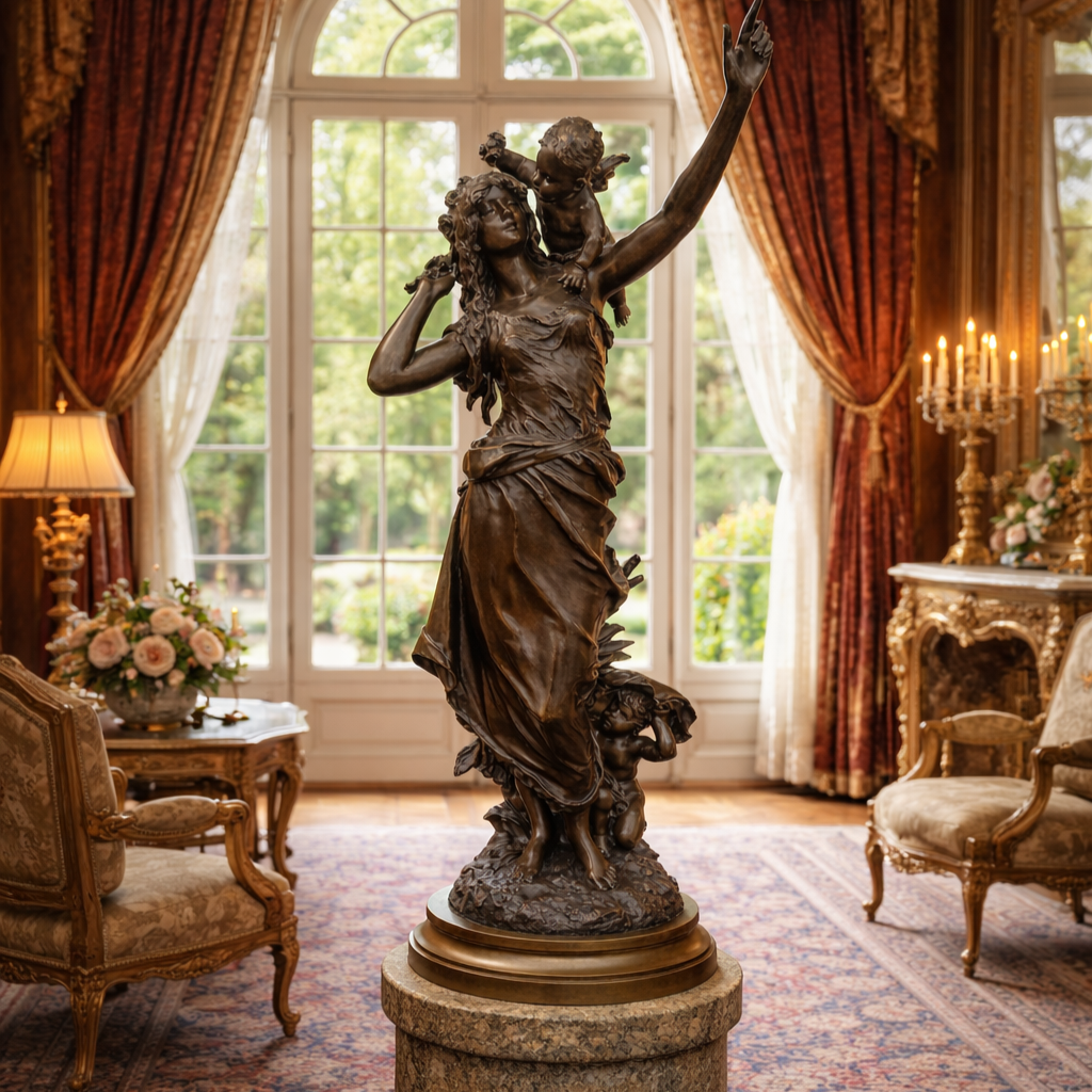 Large 19th C French Bronze Putti Sculpture by Auguste Moreau