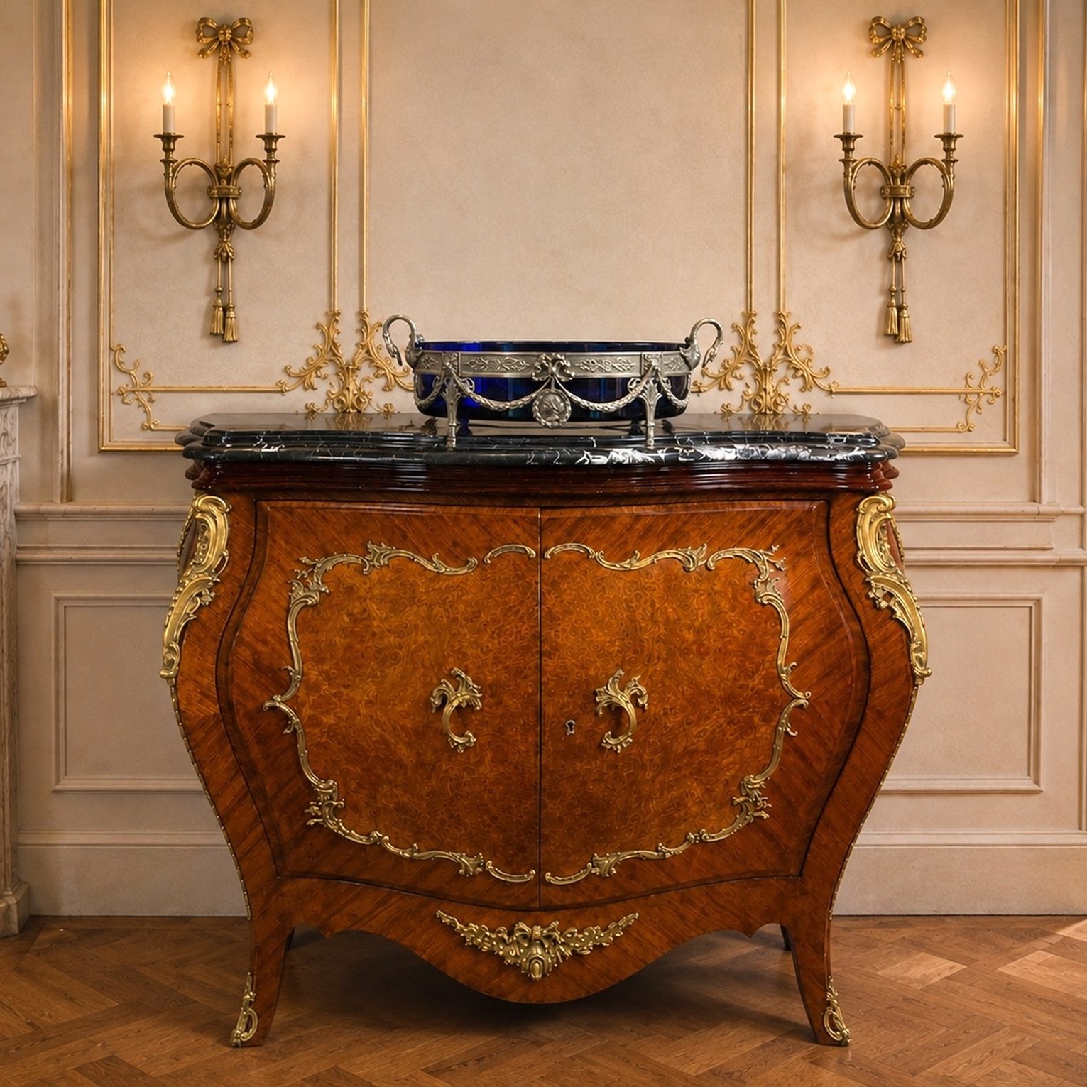 1900s French Louis XVI Mahogany & Marble Commode