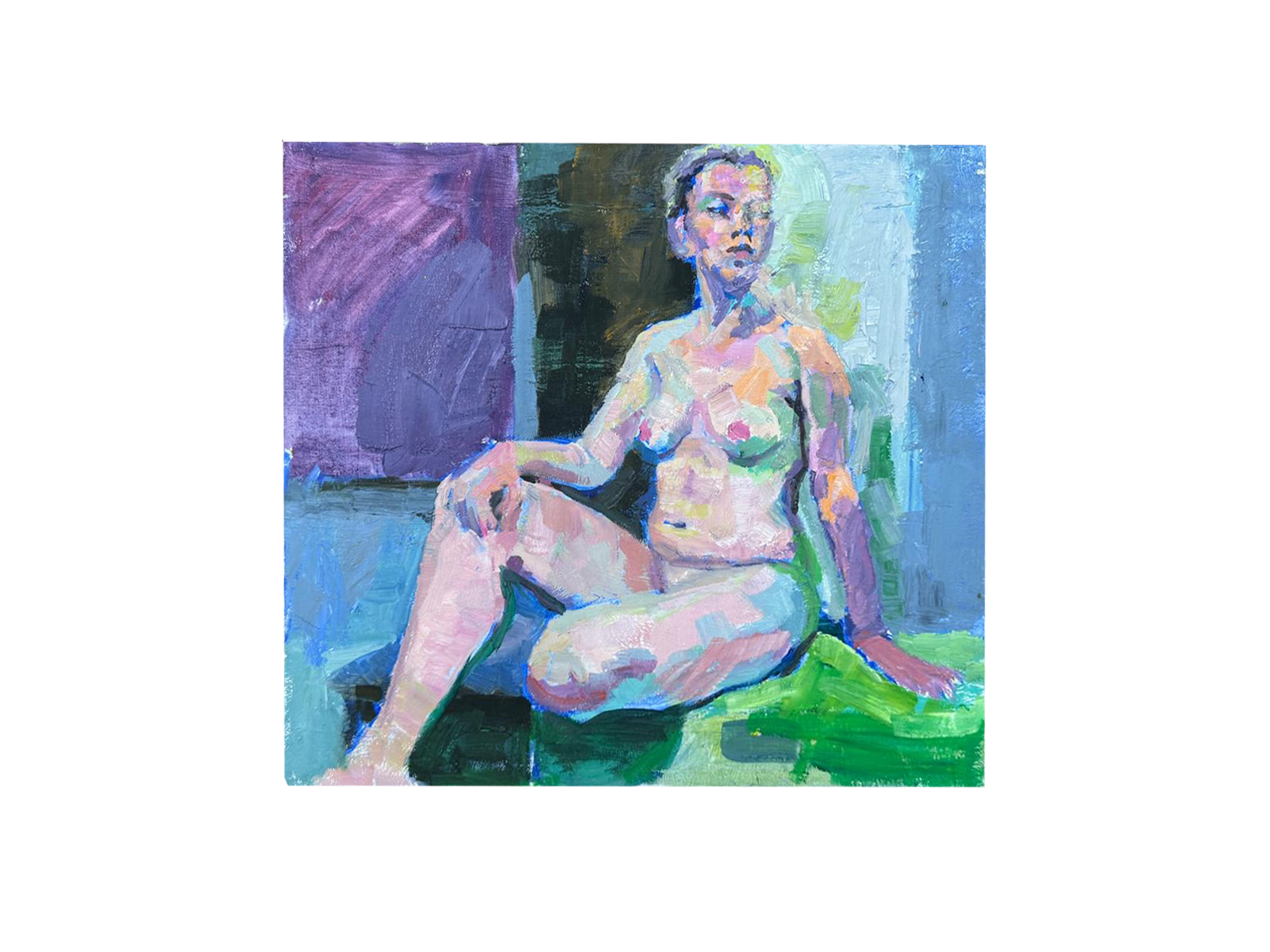 Sitting Female on Green Rug - Sue Rubin