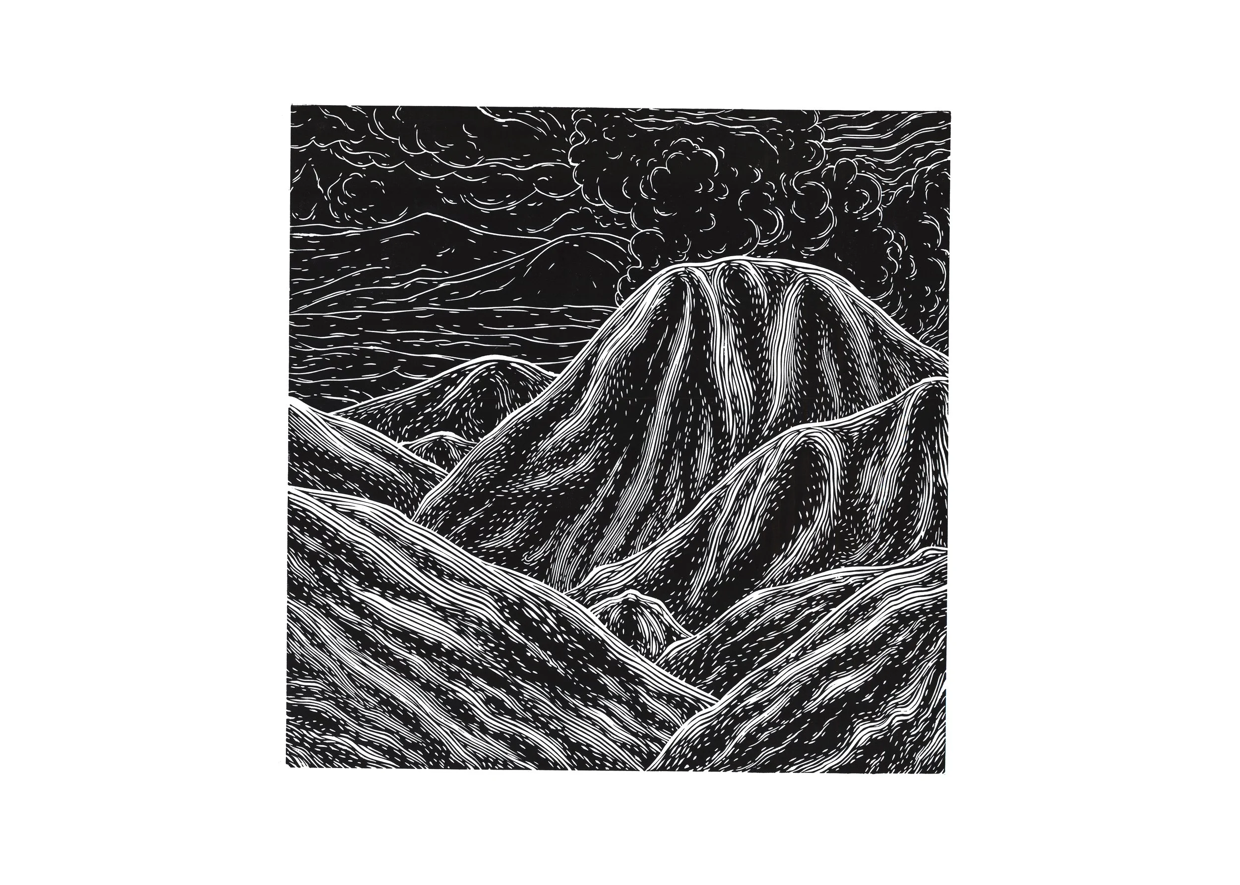 The Solitary Mountain, 55x55cm, linocut..jpg