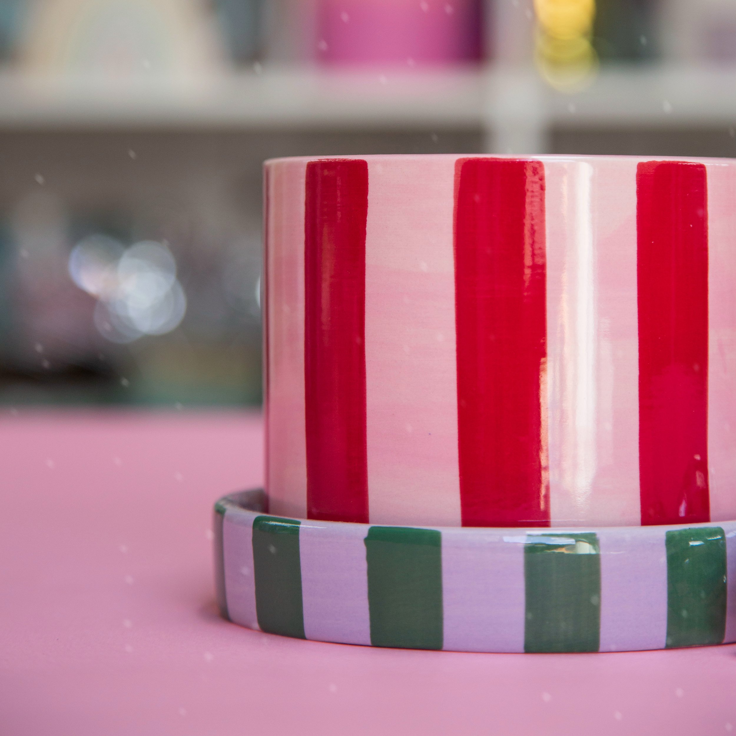 Joyelle Multi Color Stripe Pot with Saucer
