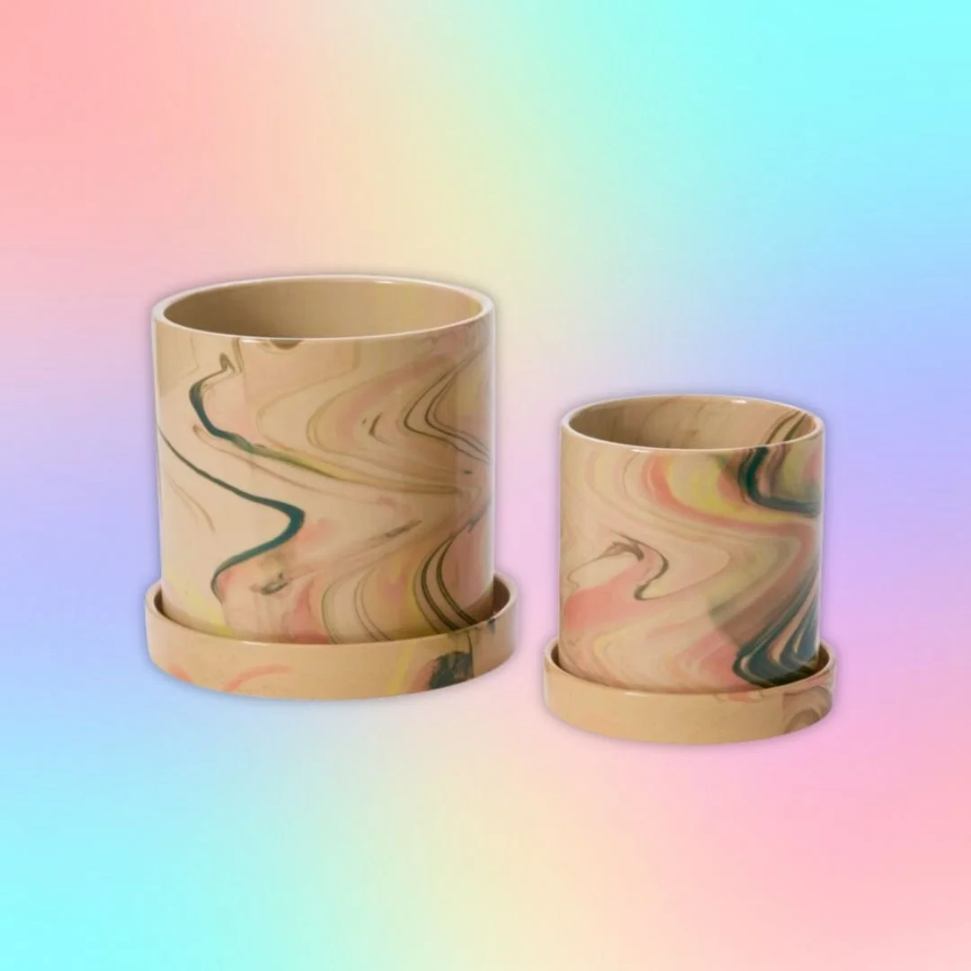 Marble Swirl Planter with Saucer 4" and 6"