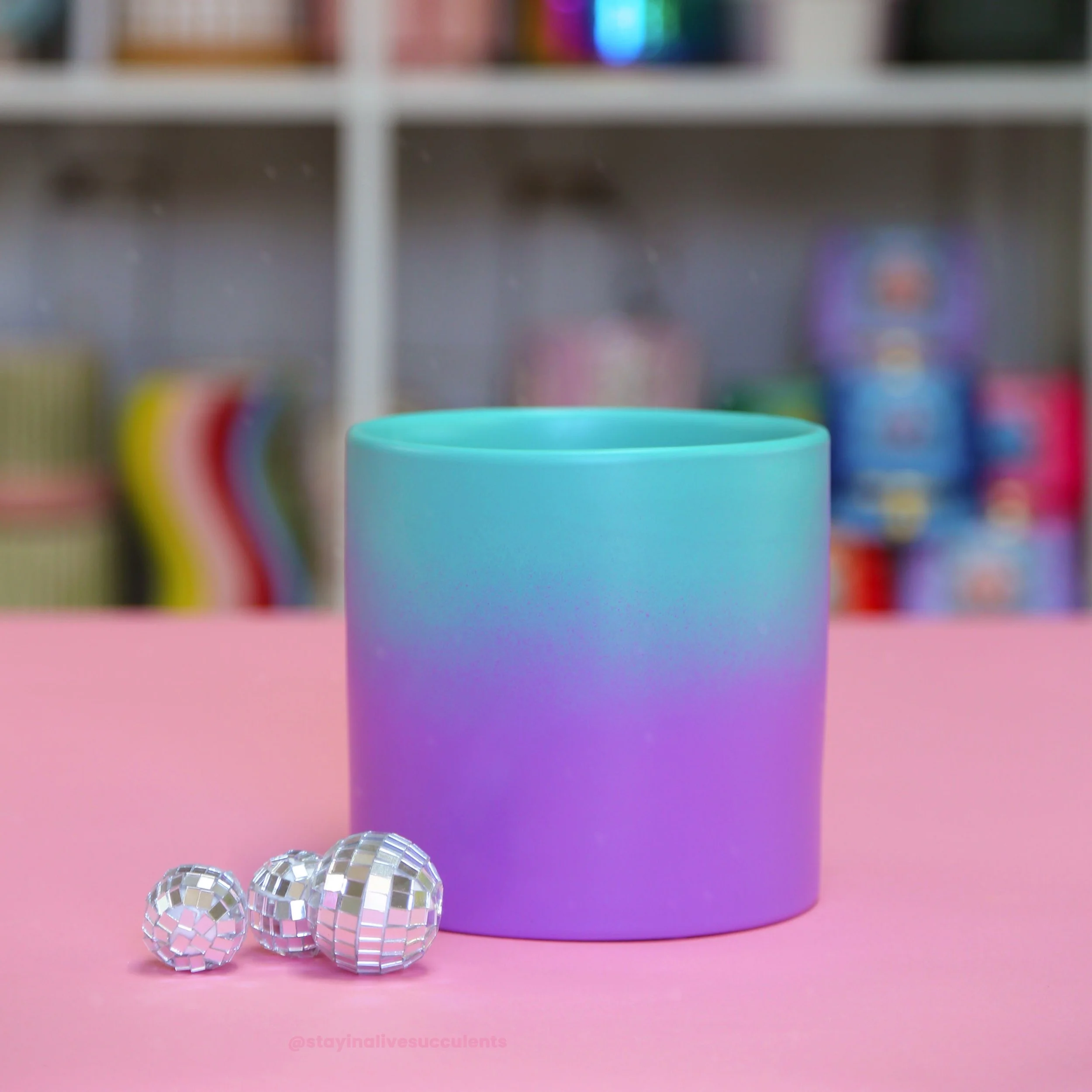 Hand Painted Rainbow Ombre Planters 5" Teal to Purple