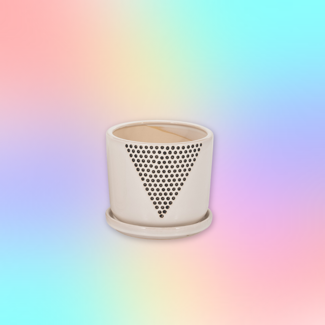 Triangle Dots Black and White Planter with Saucer