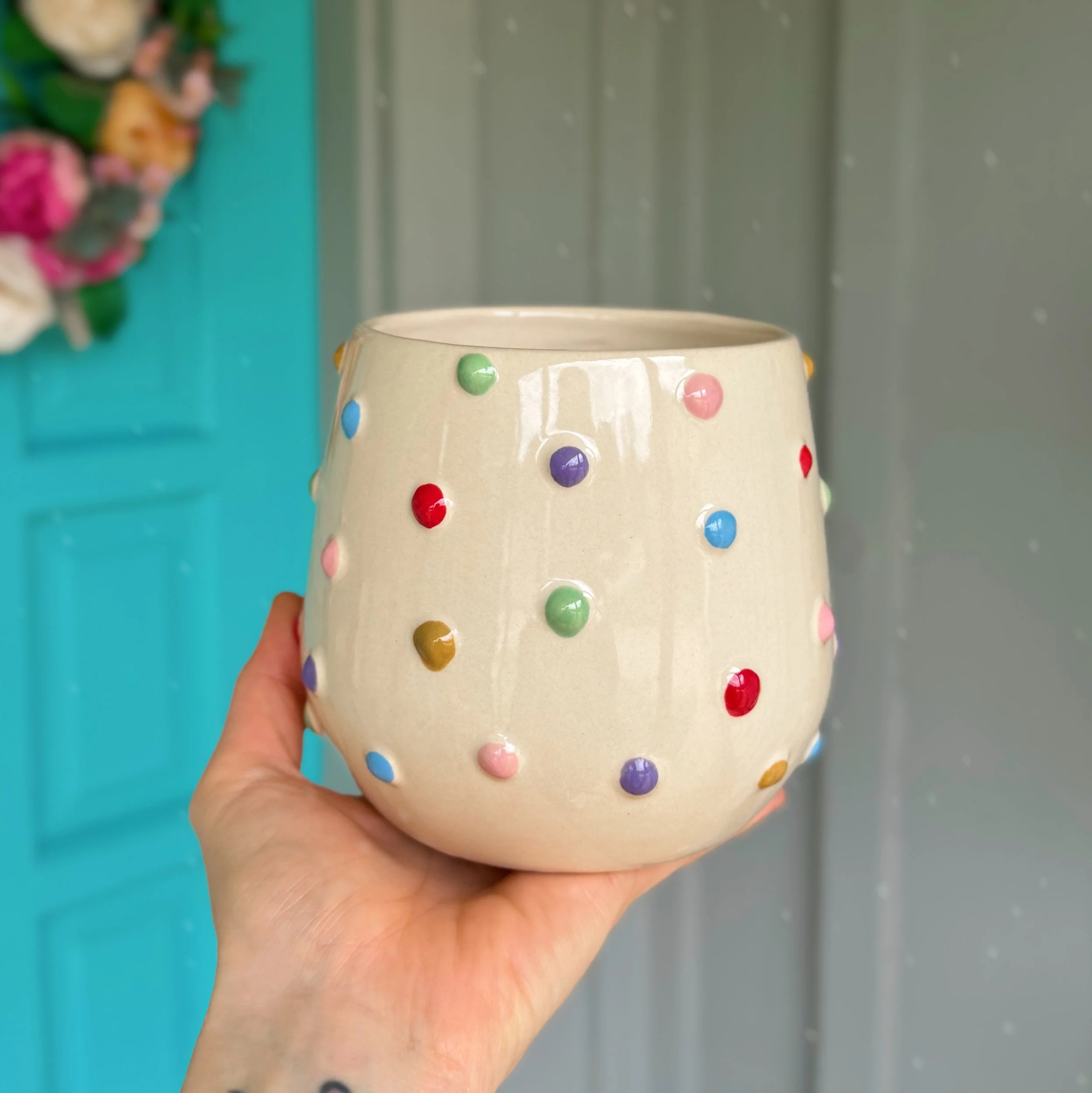Rainbow Color Dot Pot 4"