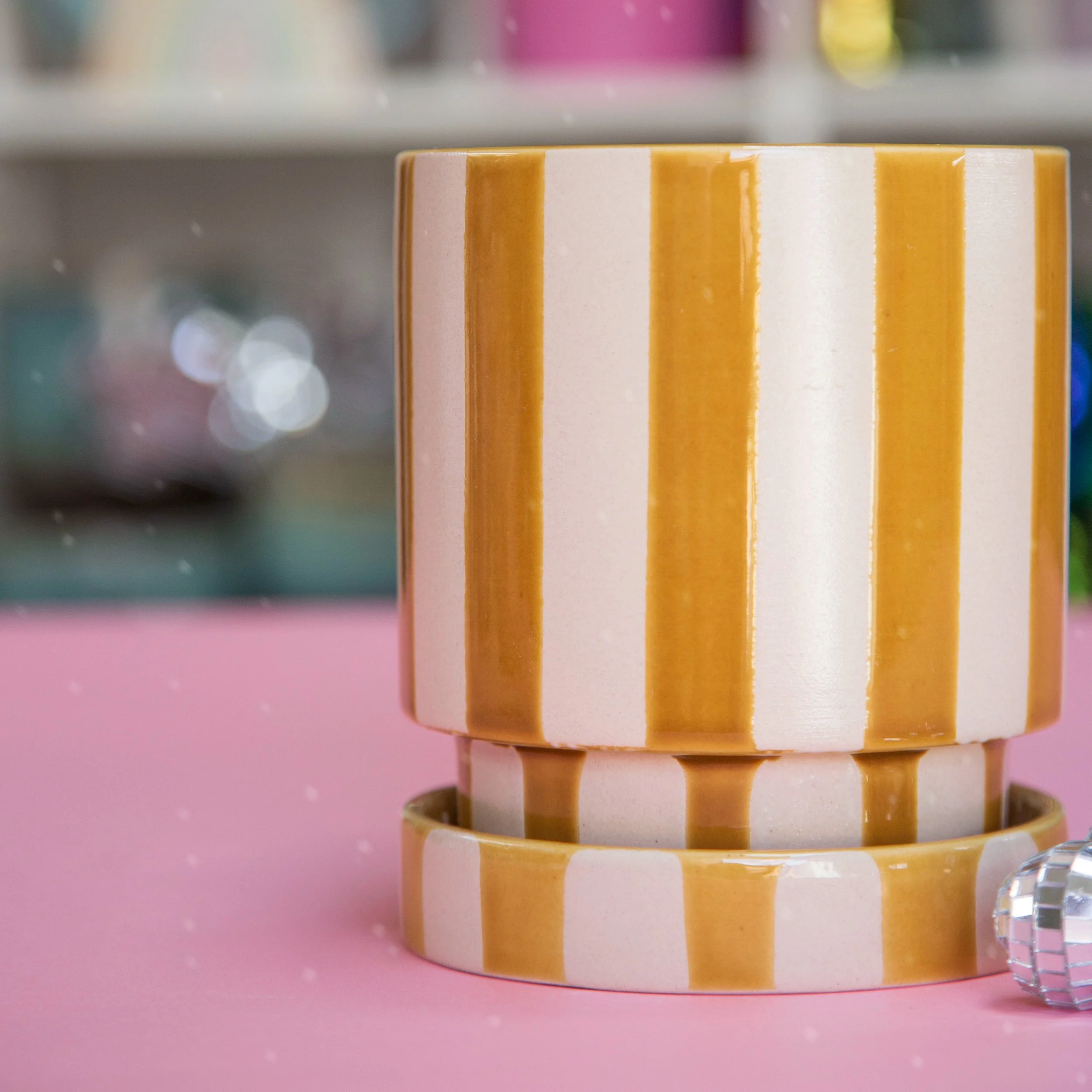 Saffron Stripe Pot with Saucer