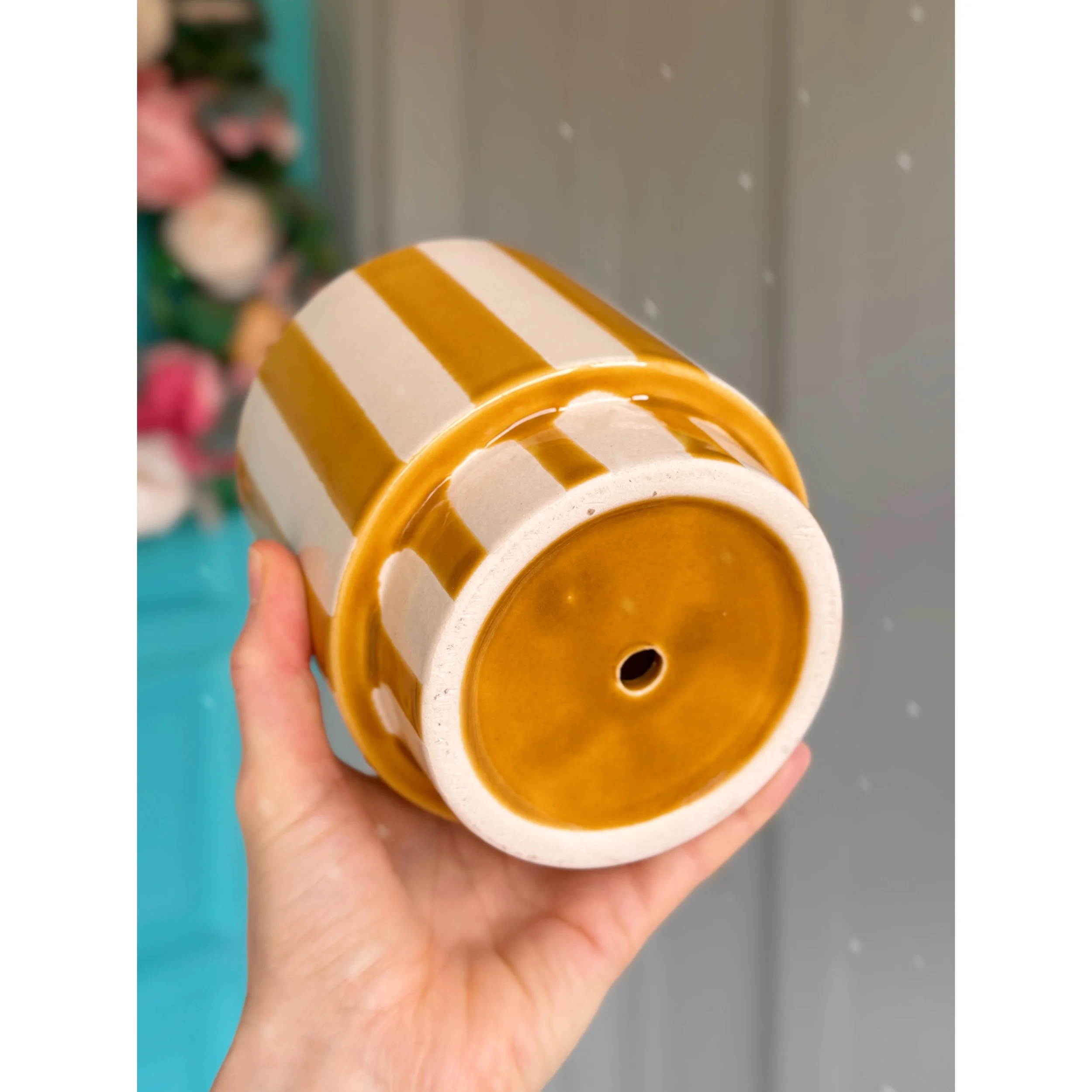 Saffron Stripe Pot with Saucer