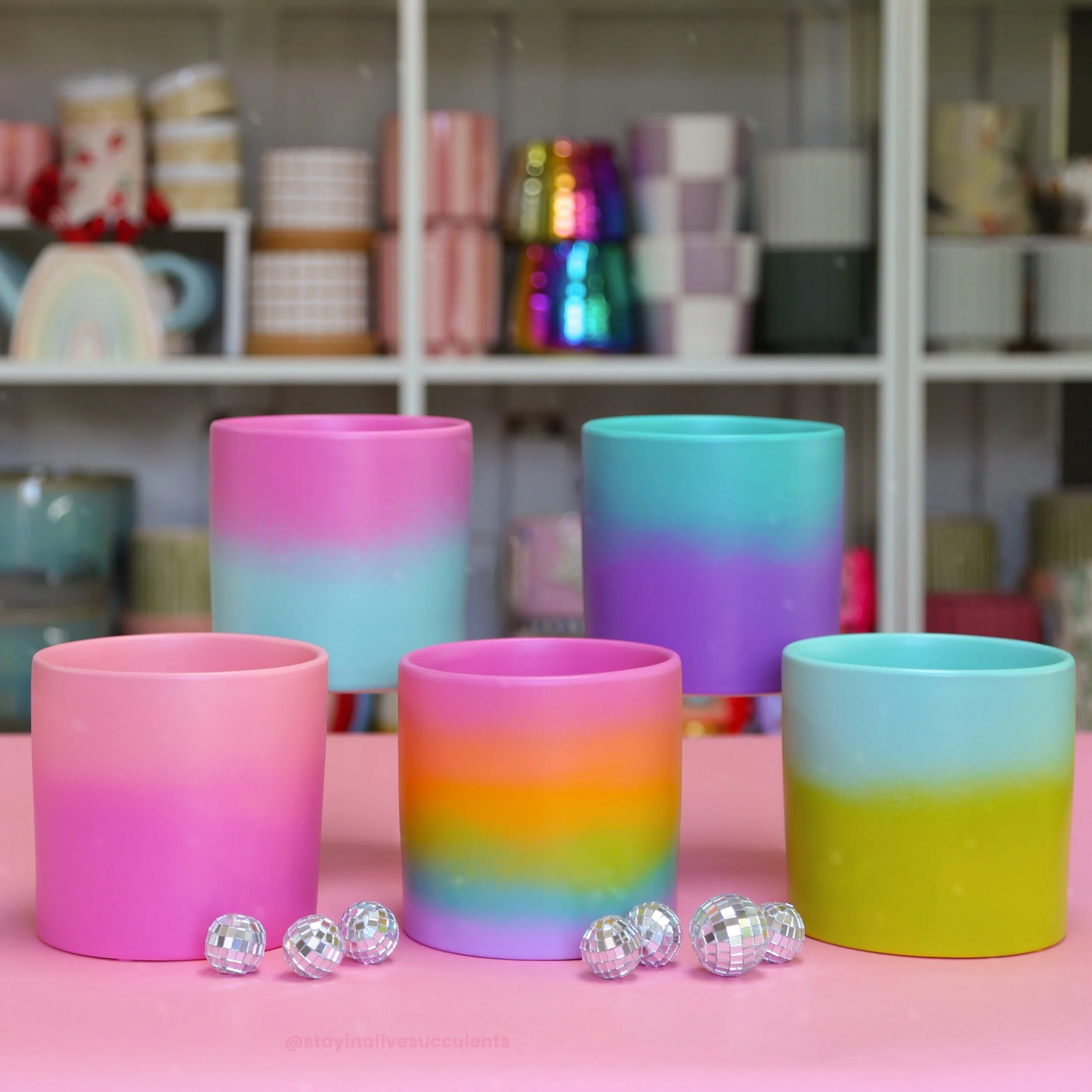 Hand Painted Rainbow Ombre Planters 5"