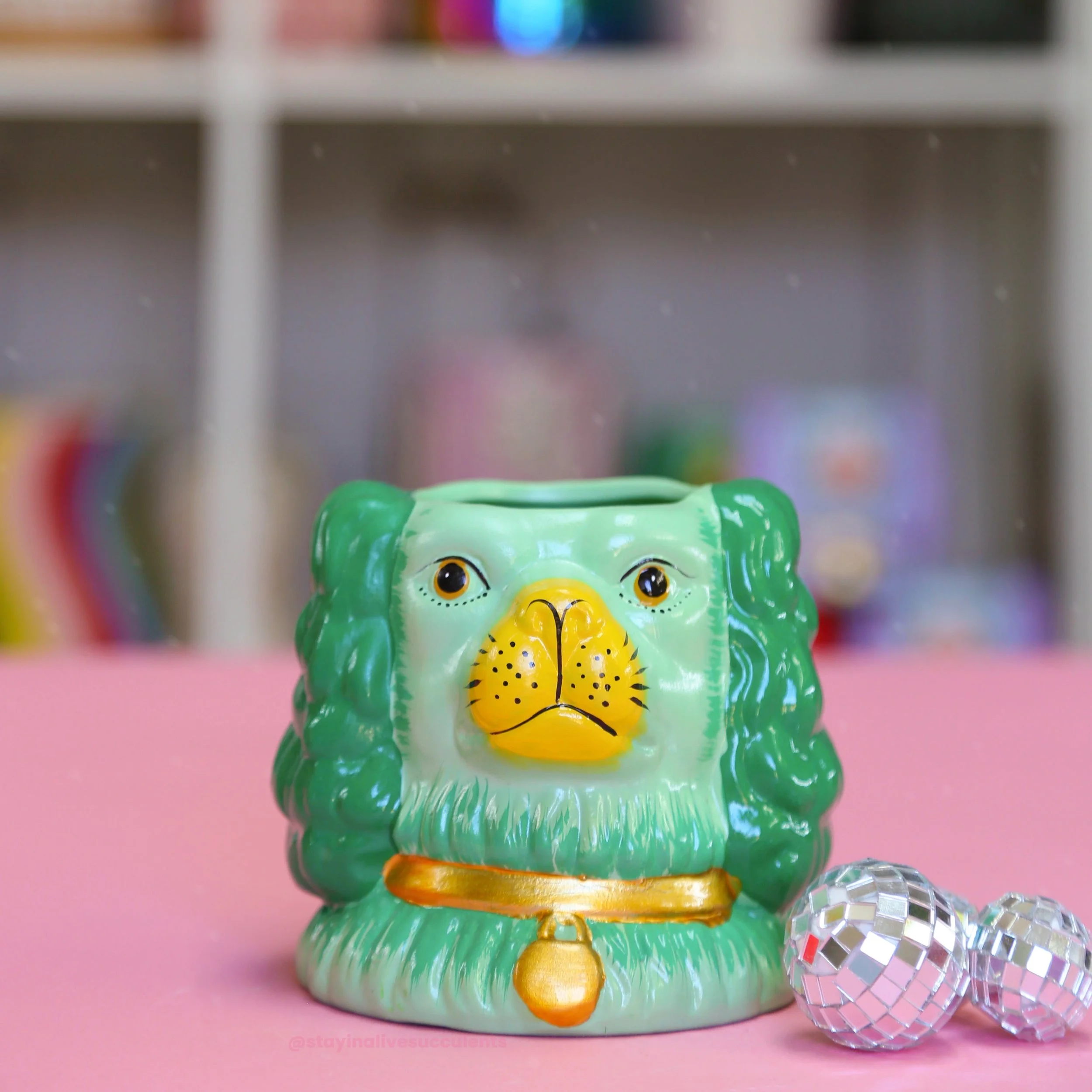 Staffordshire Dog Vase/Planter - Mint Green