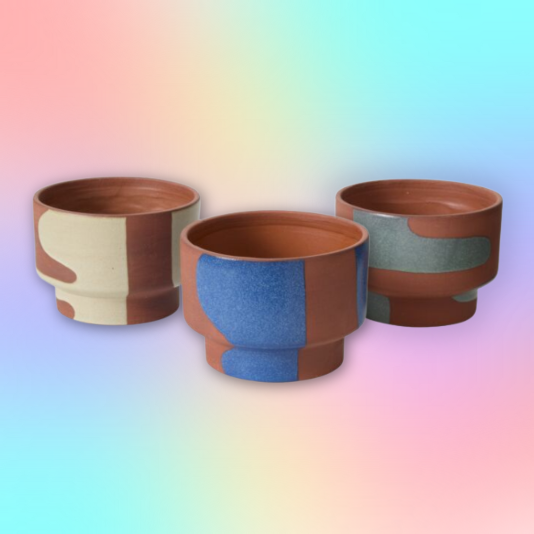 Shanti Pot - Clay and Cream, Cobalt & Teal
